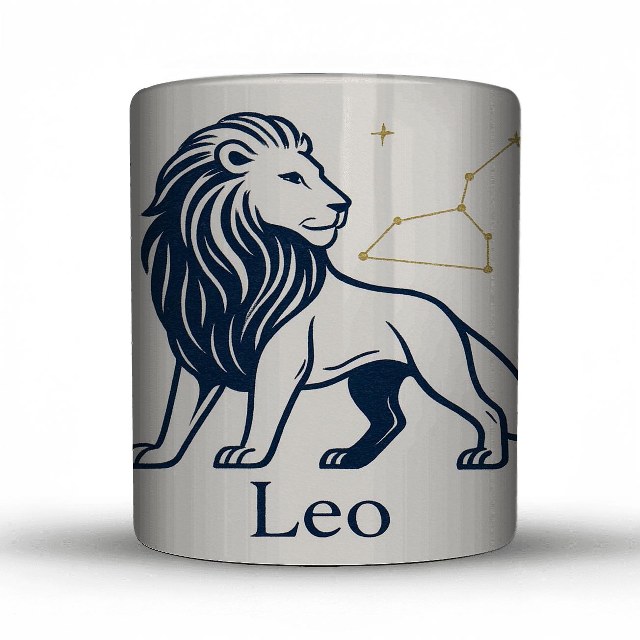 Elegant Deep Navy Leo Lion Line Art travel mugs with handles