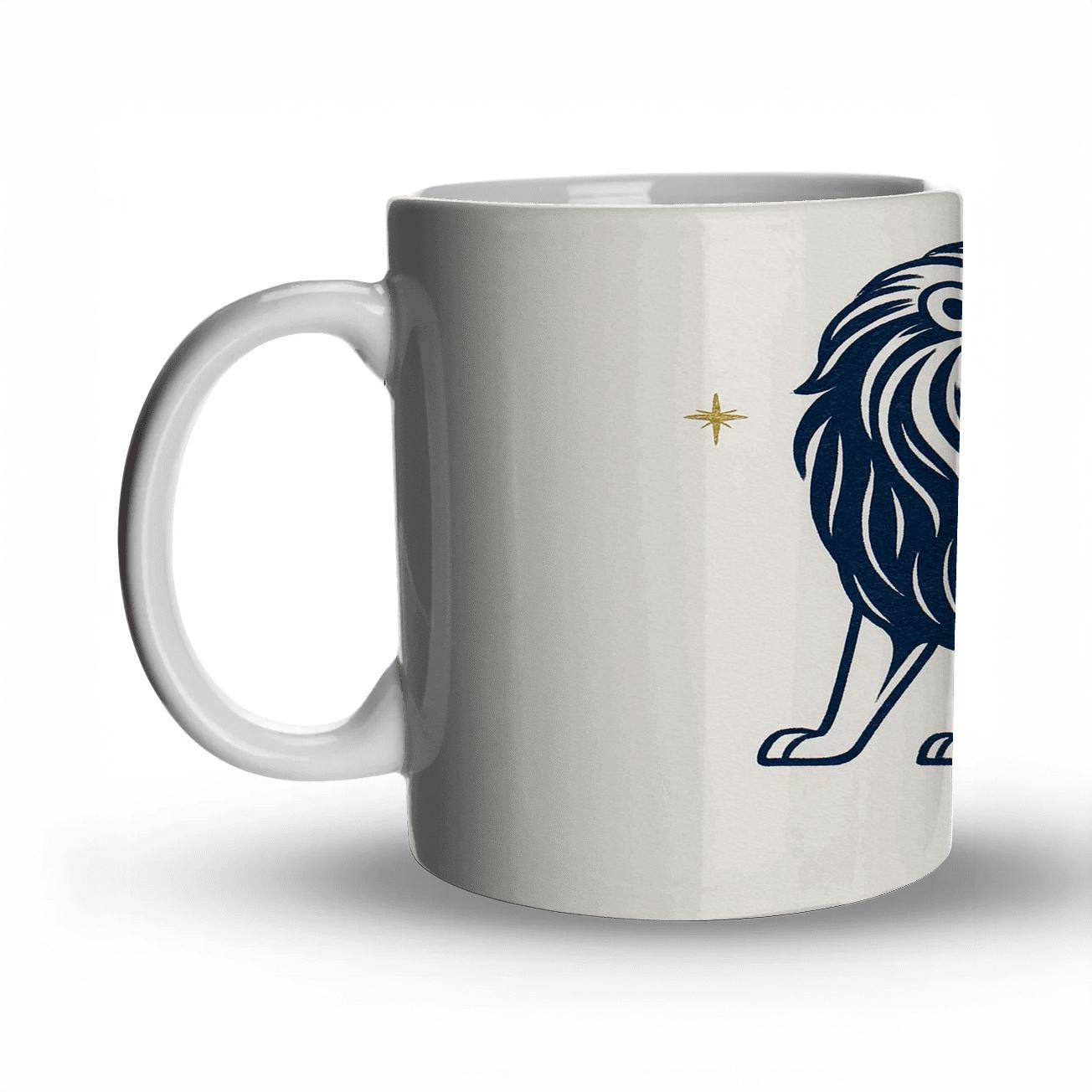 Elegant Deep Navy Leo Lion Line Art travel mugs with handles