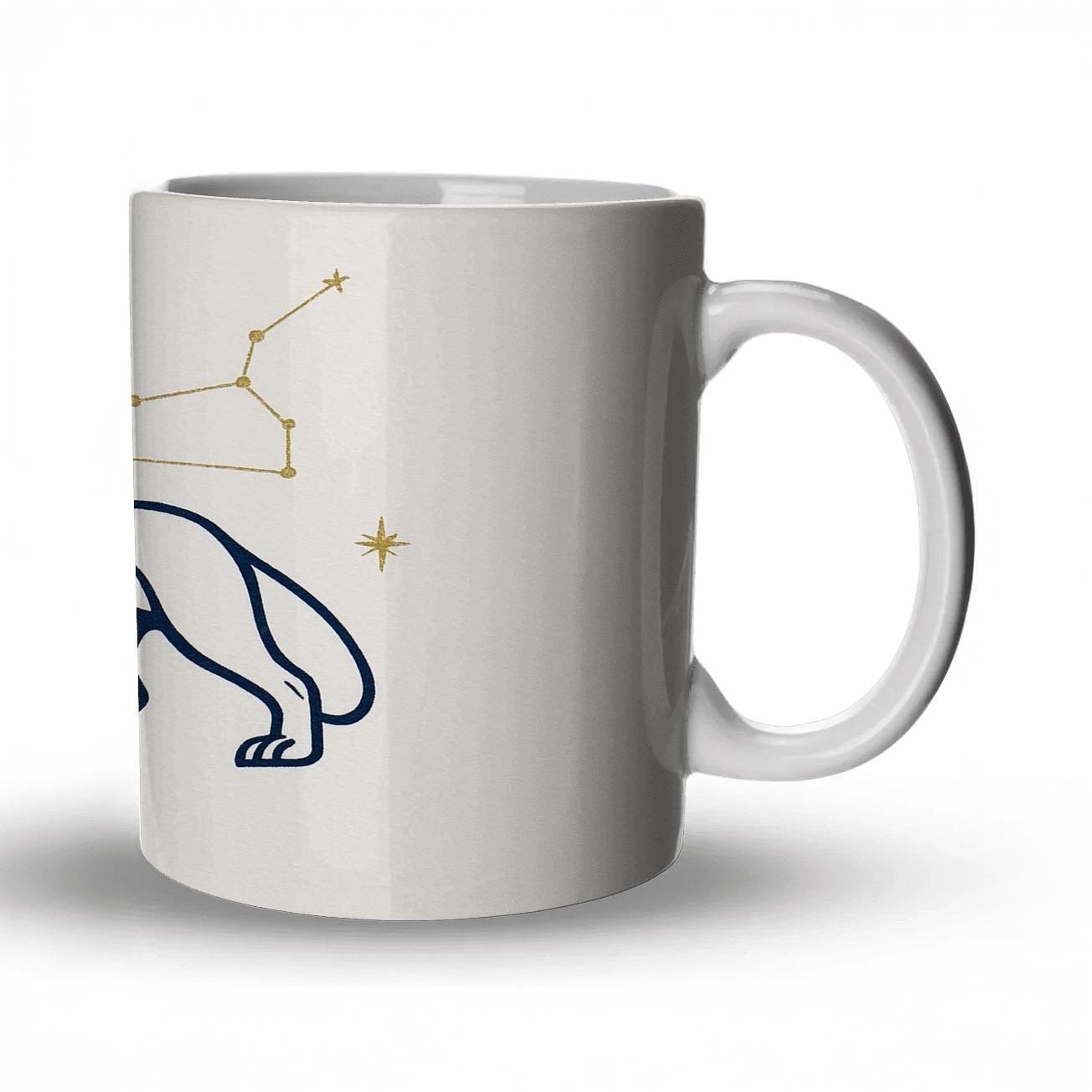 Elegant Deep Navy Leo Lion Line Art travel mugs with handles