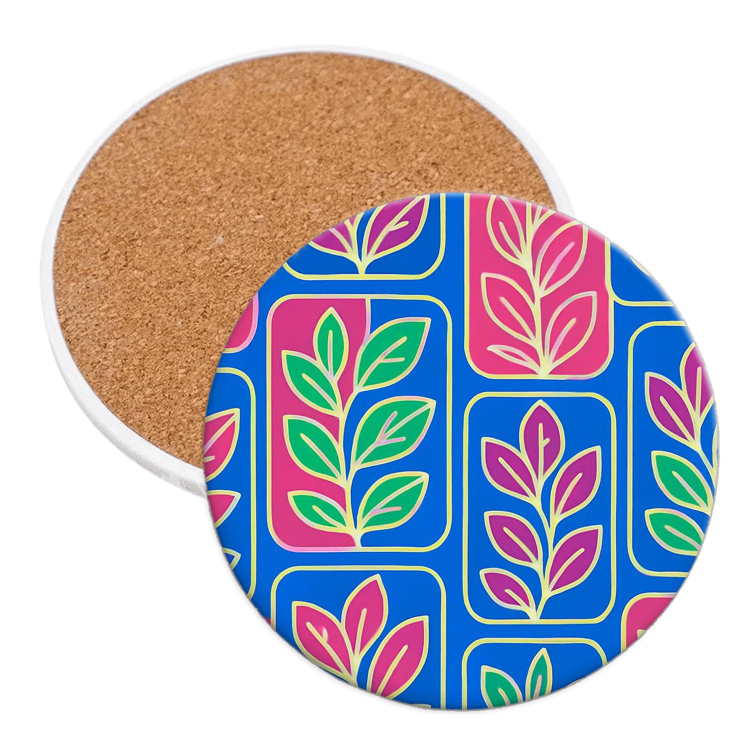 Neon Botanical Grid wooden table coasters