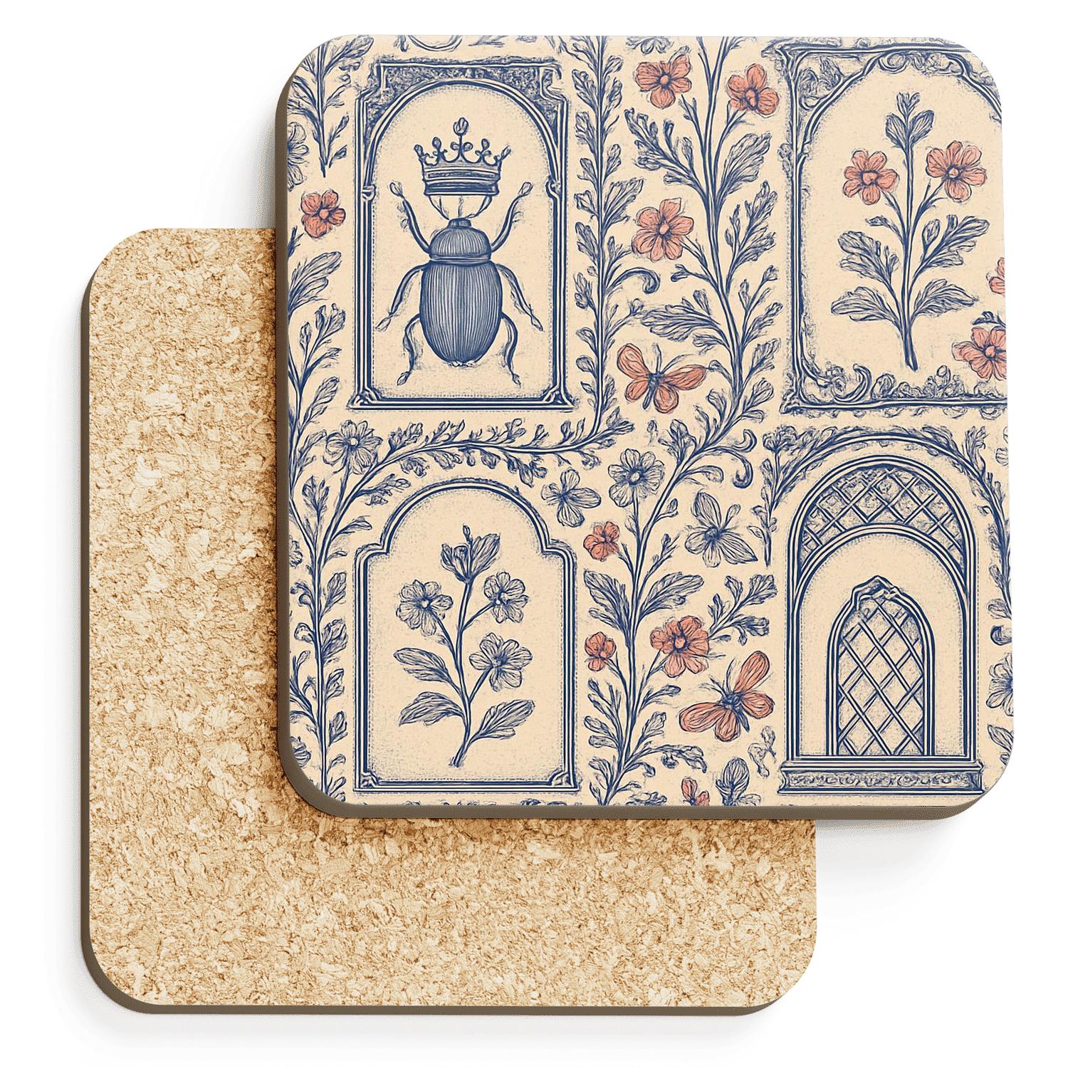 Victorian Engraved Meadow wooden table coasters