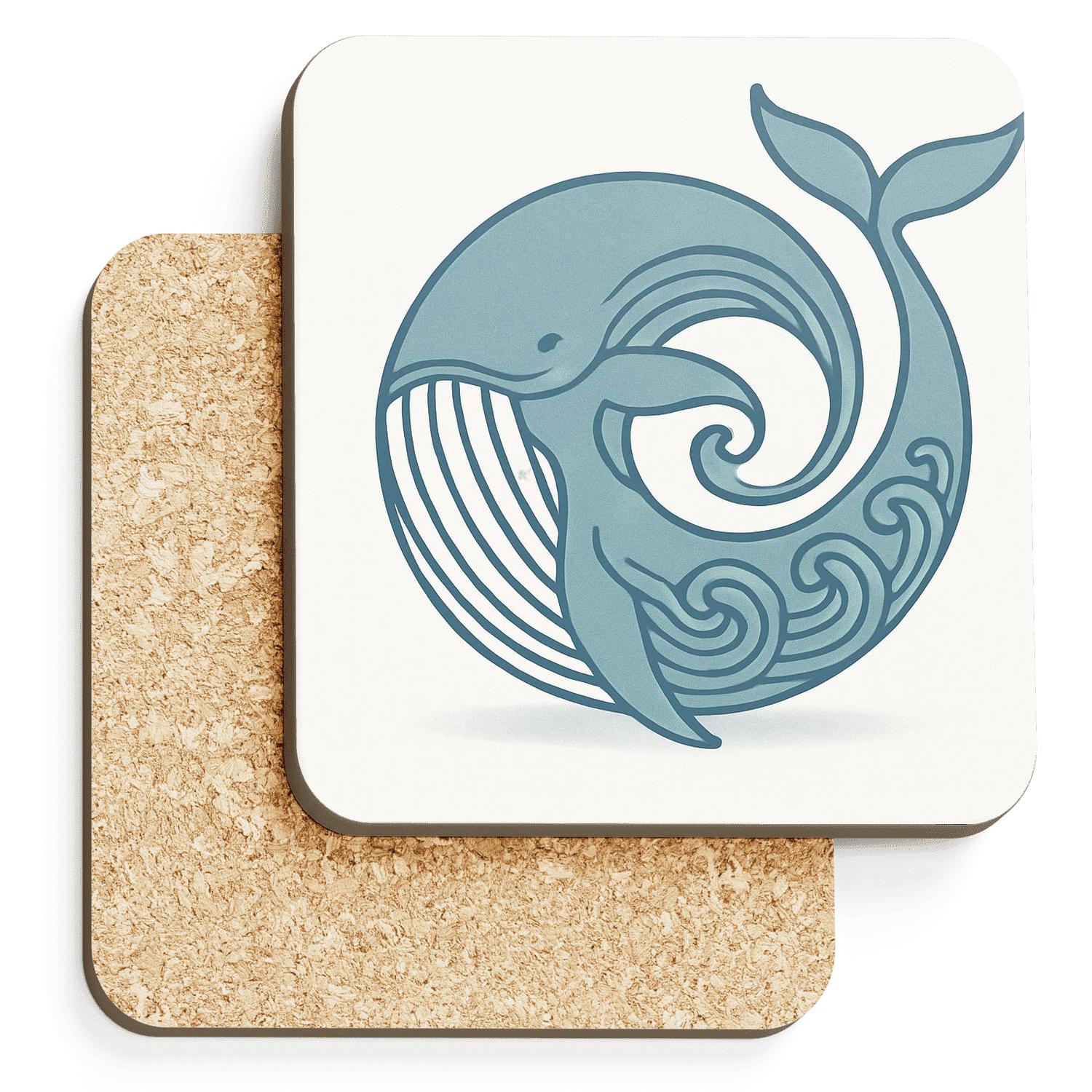 Cerulean Whale Embrace cork coaster sets