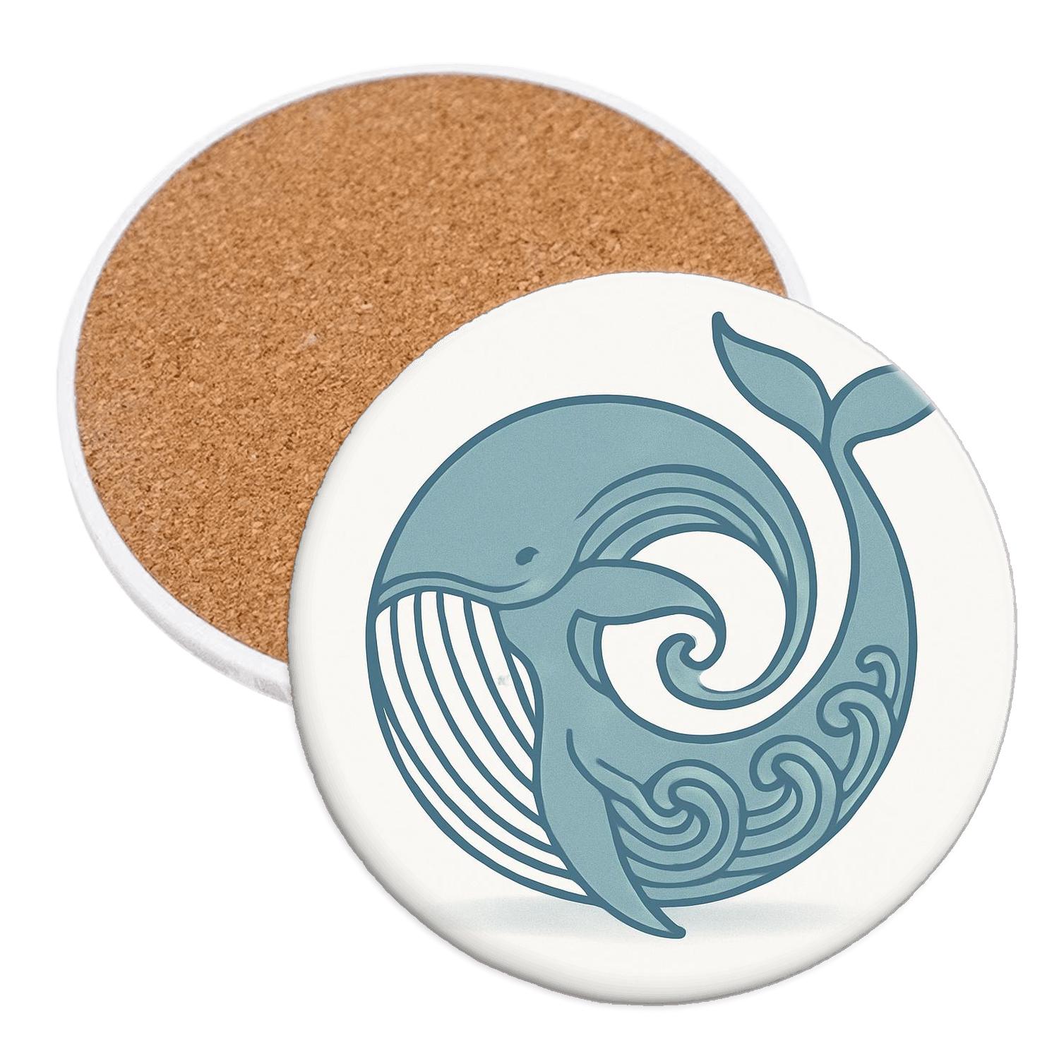 Cerulean Whale Embrace cork coaster sets