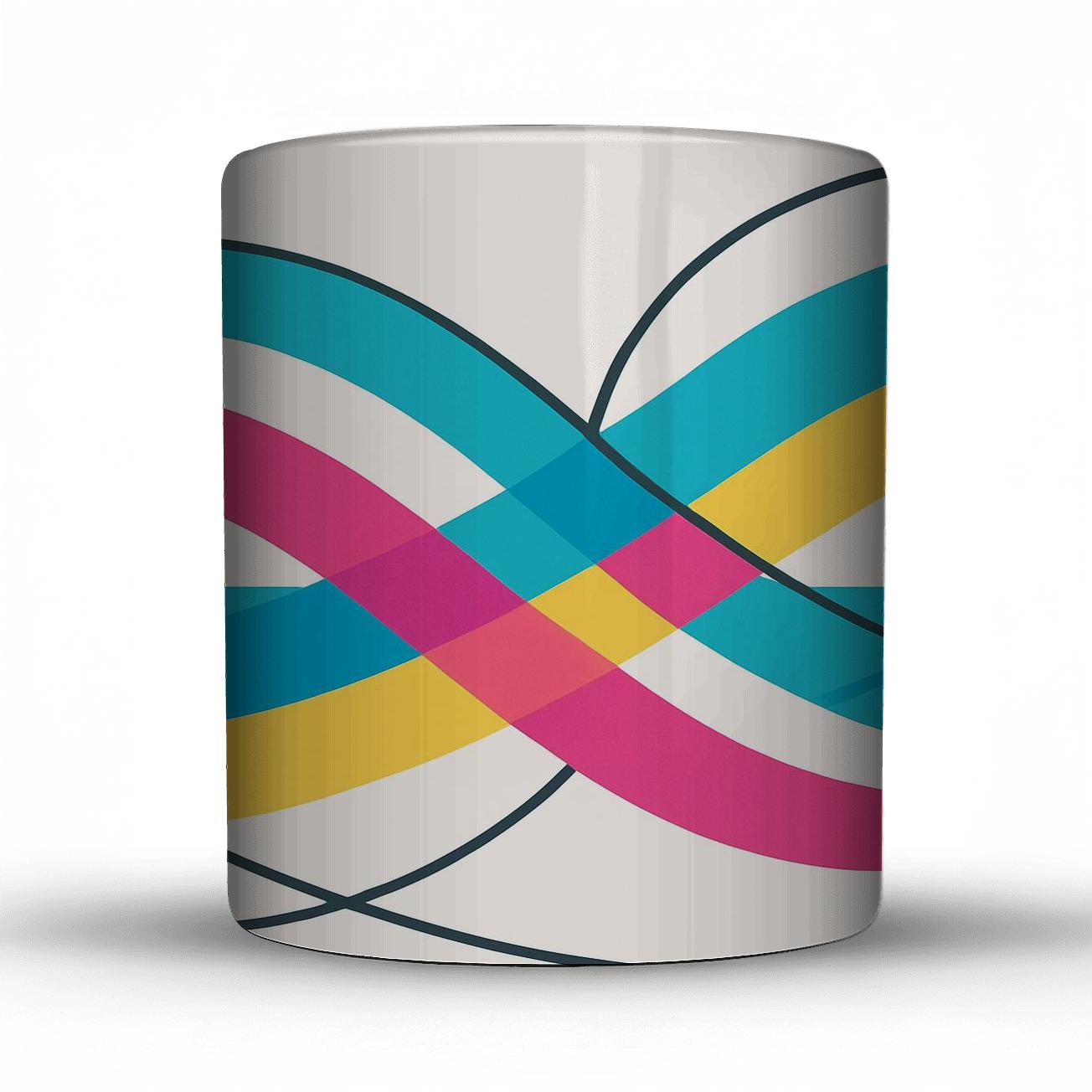 Minimalist Bright Wave Line Art travel mugs with handles