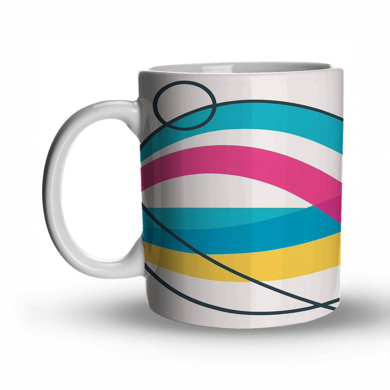 Minimalist Bright Wave Line Art travel mugs with handles