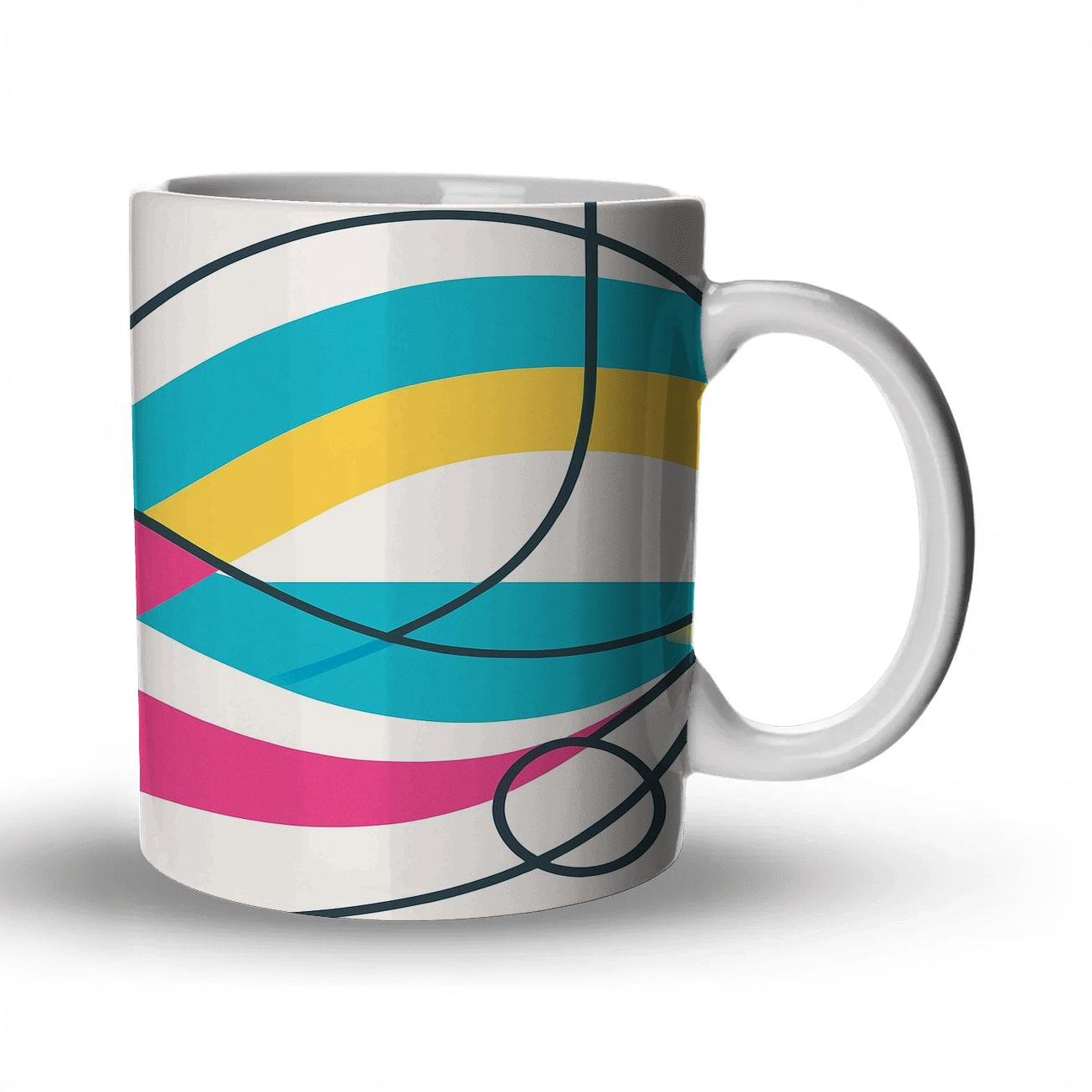 Minimalist Bright Wave Line Art travel mugs with handles