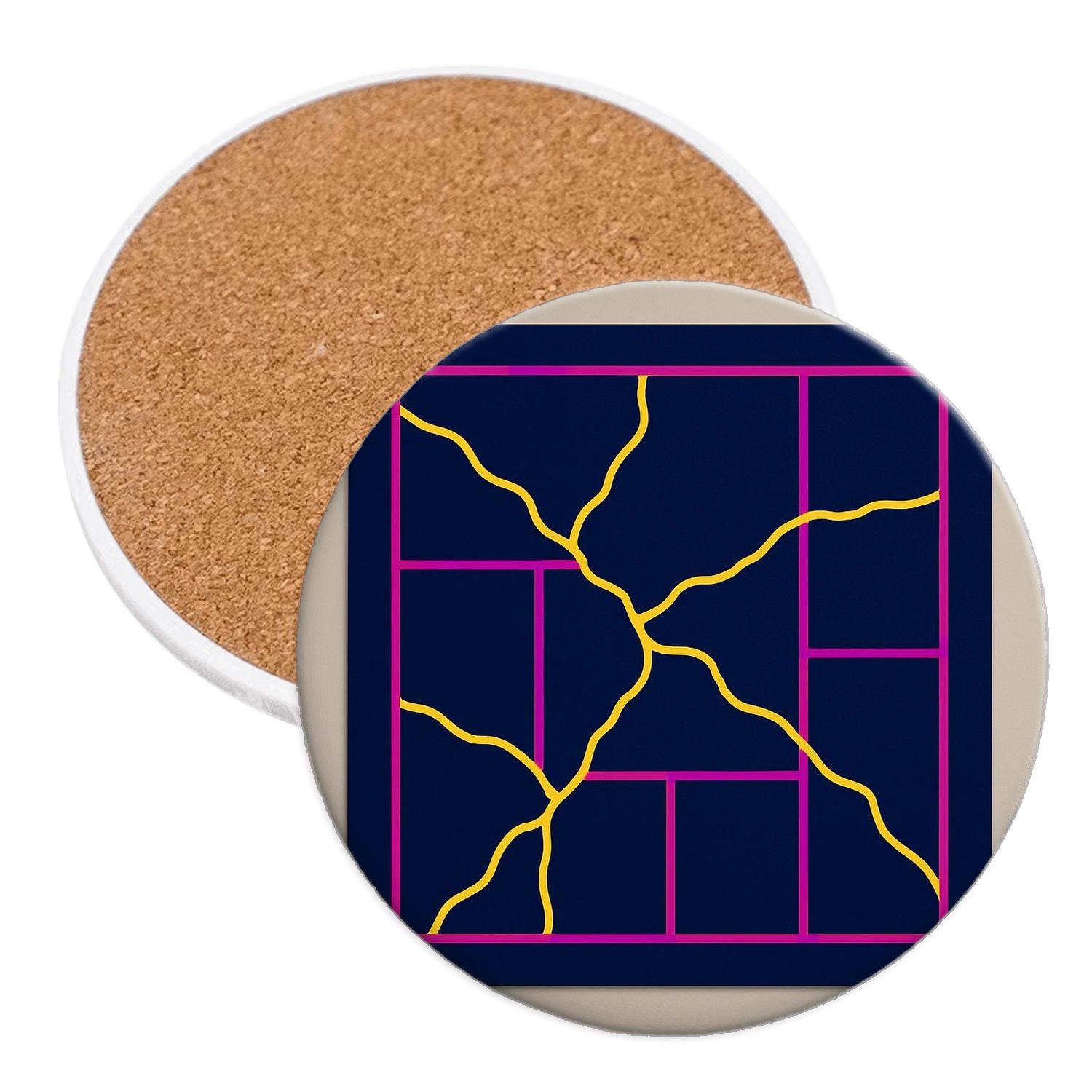 Neon Kintsugi Grids coasters for home decor