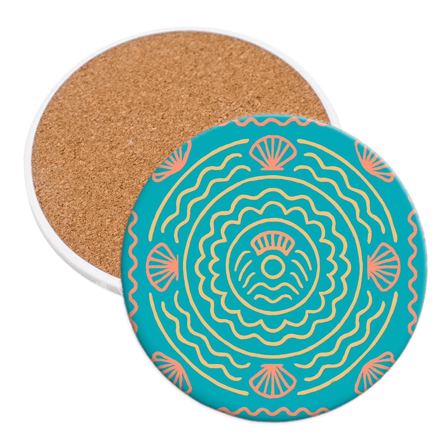 Neon Coastal Mandala absorbent drink coasters