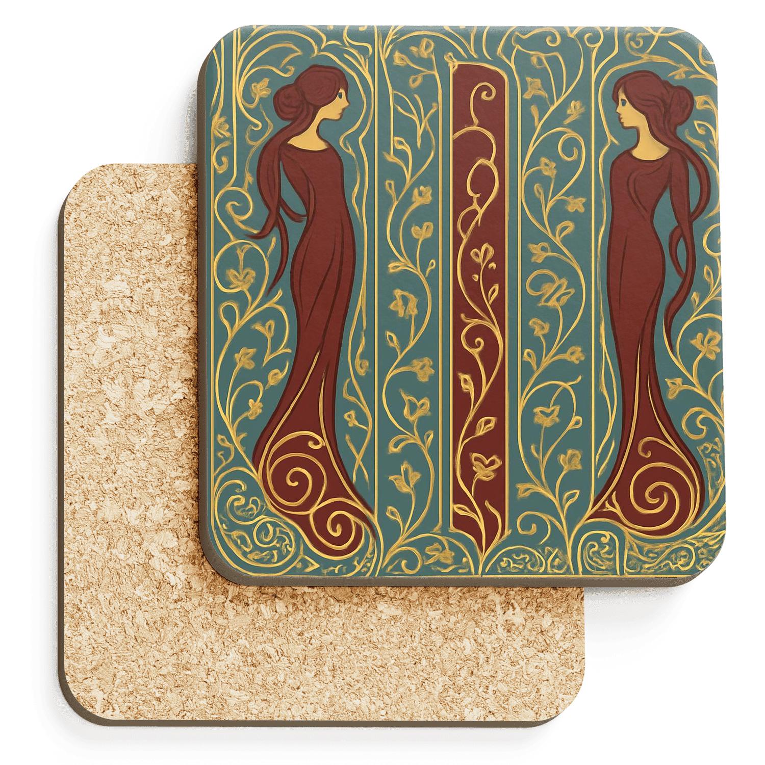 Ornamental Art Nouveau Panel wooden table coasters