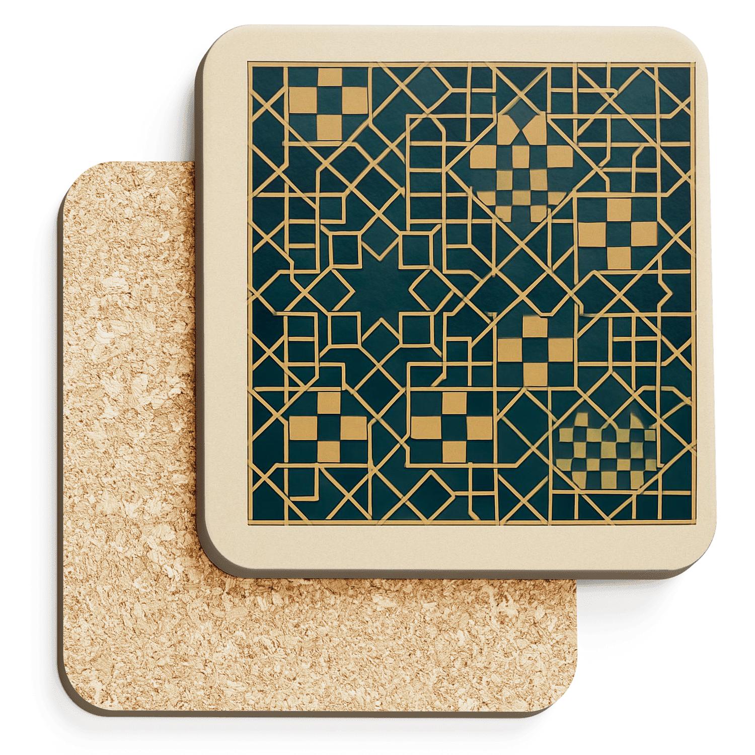 Interlaced Golden Tessera wooden table coasters