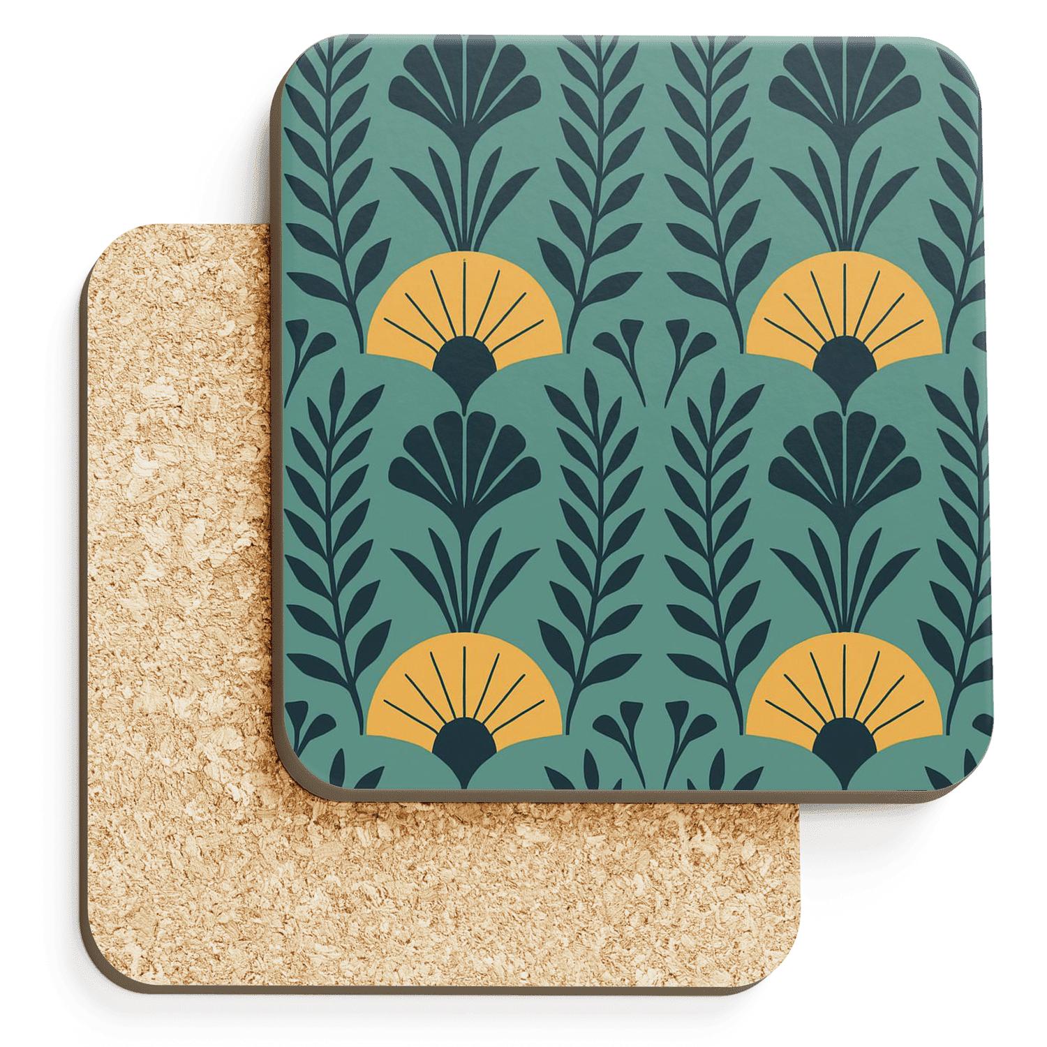 Art Deco Botanical Repeat wooden table coasters