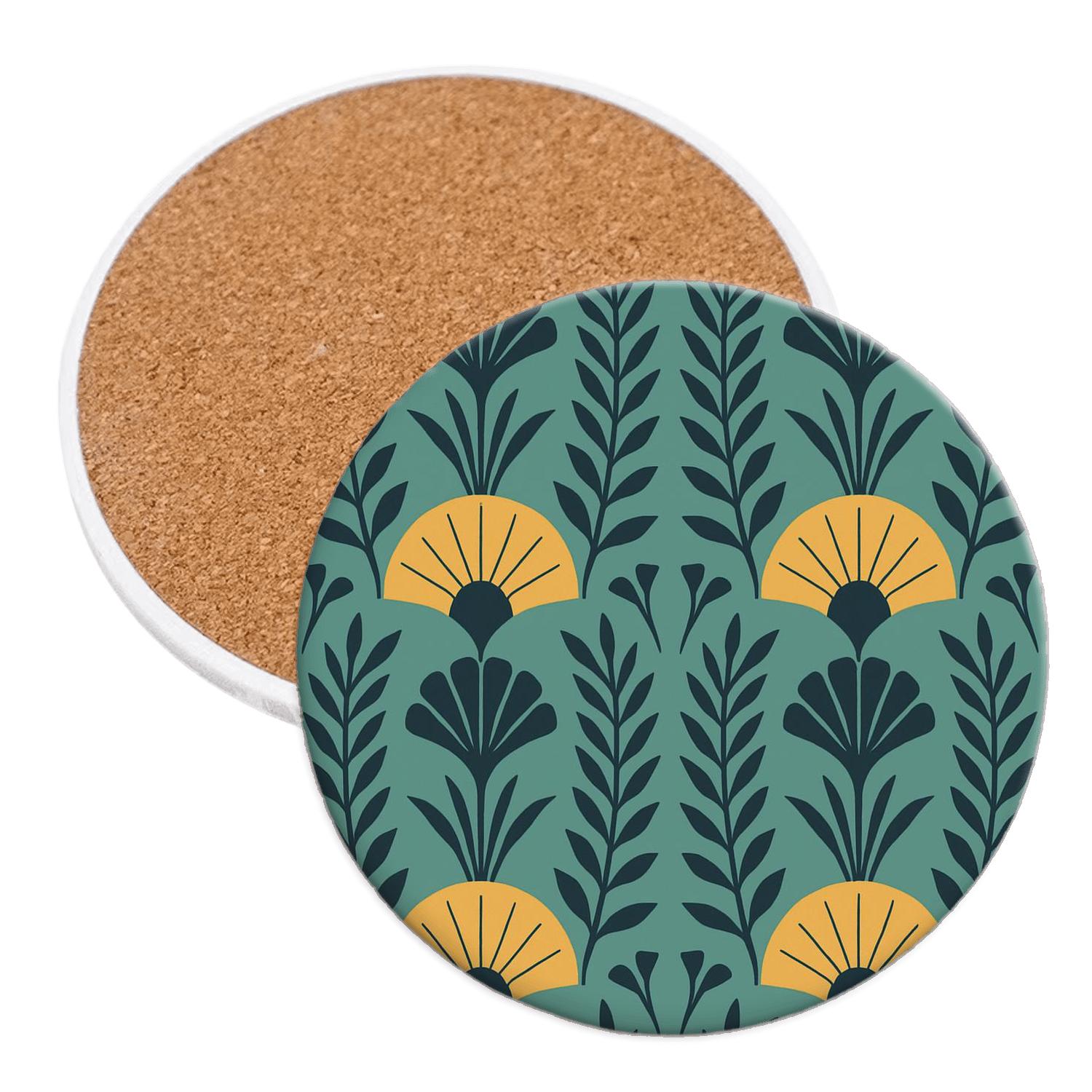 Art Deco Botanical Repeat custom engraved coasters