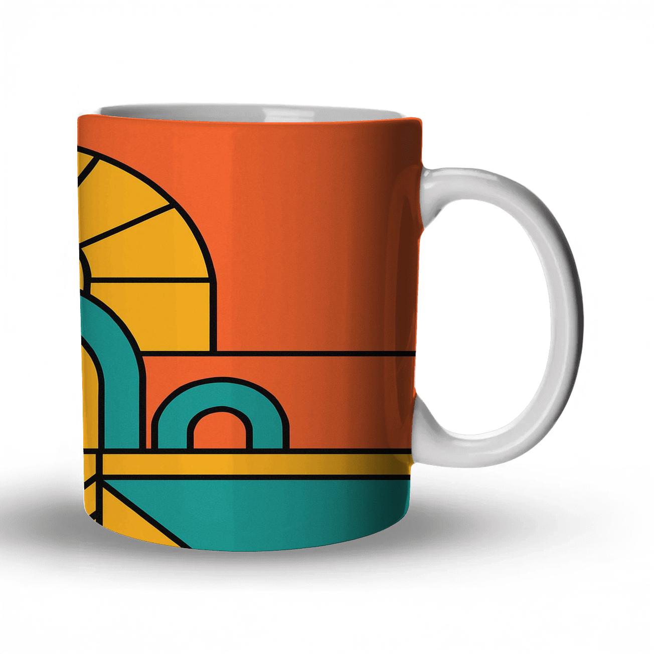 Radiant Geometric Noon travel mugs with handles