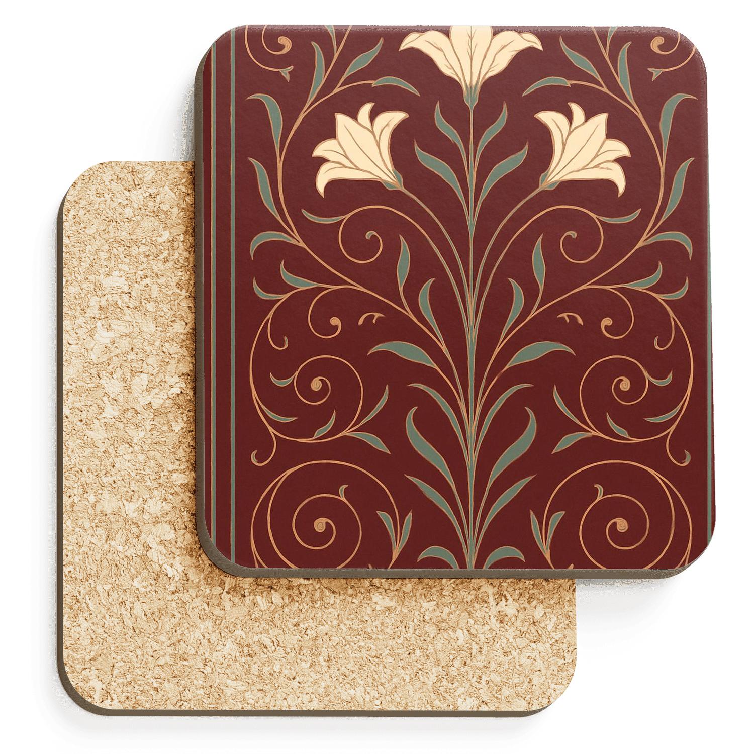 Botanical Art Nouveau Panel personalized drink coasters
