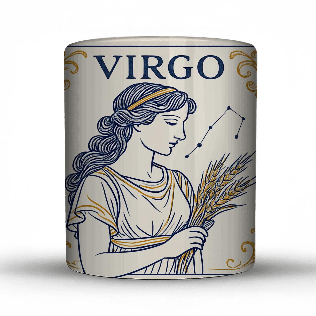 Virgo Maiden Elegant Line Art travel mugs with handles