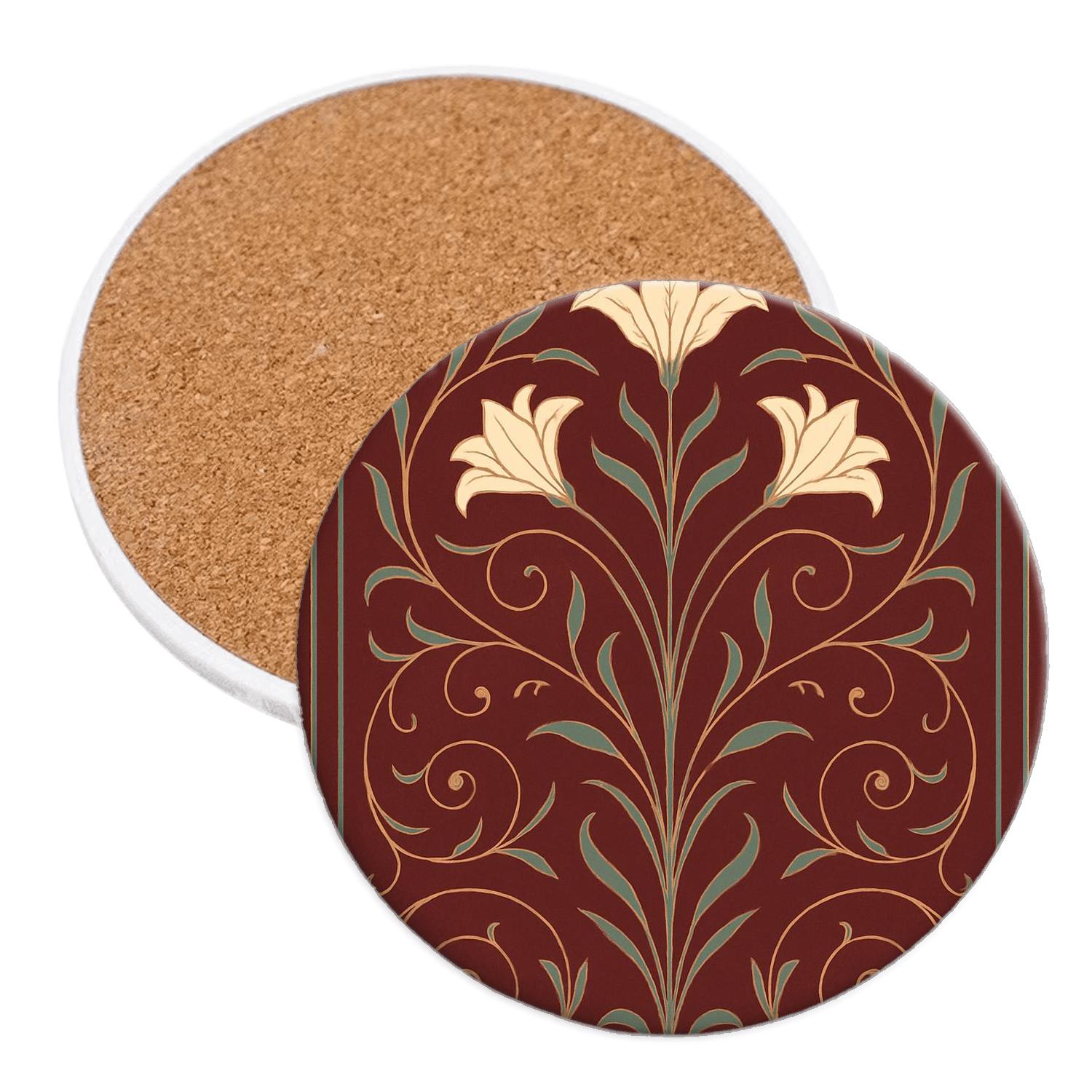 Botanical Art Nouveau Panel coasters for home decor