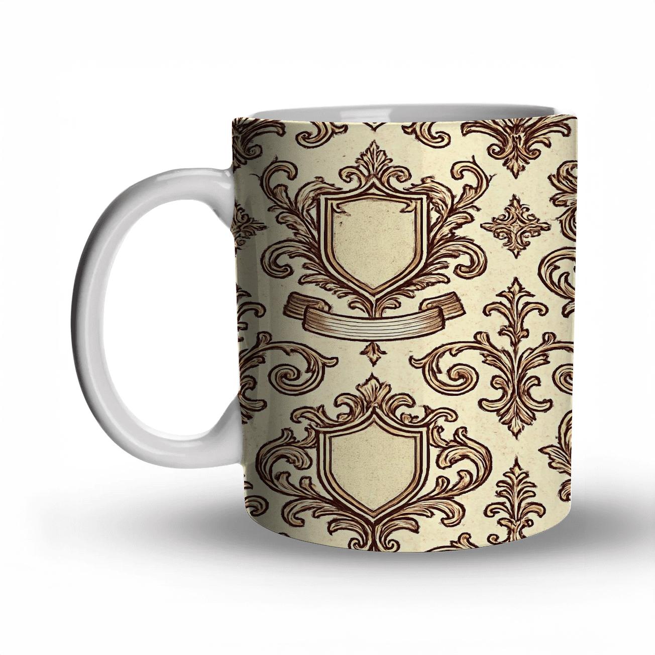Victorian Ornamental Crest Repeat ceramic coffee mugs