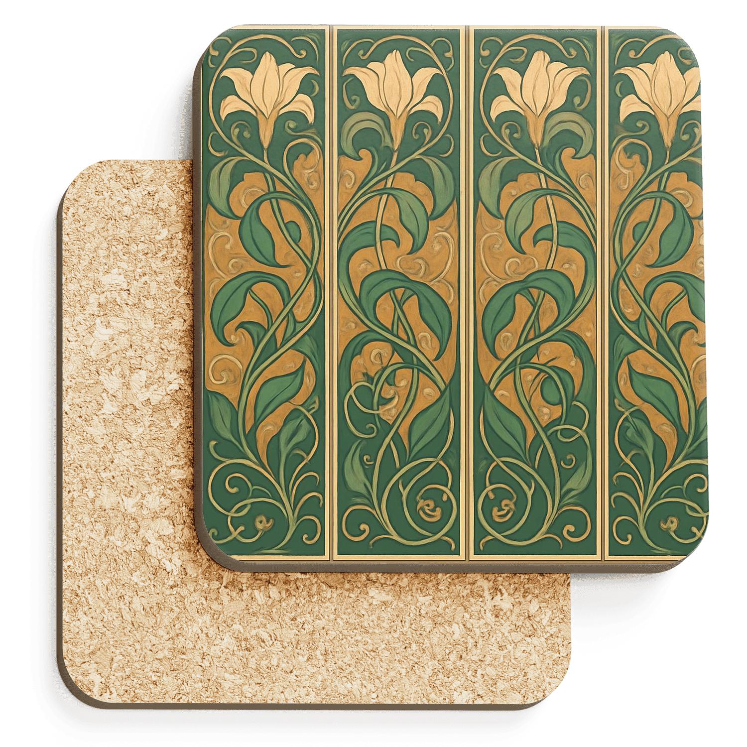 Art Nouveau Botanical Tile custom engraved coasters