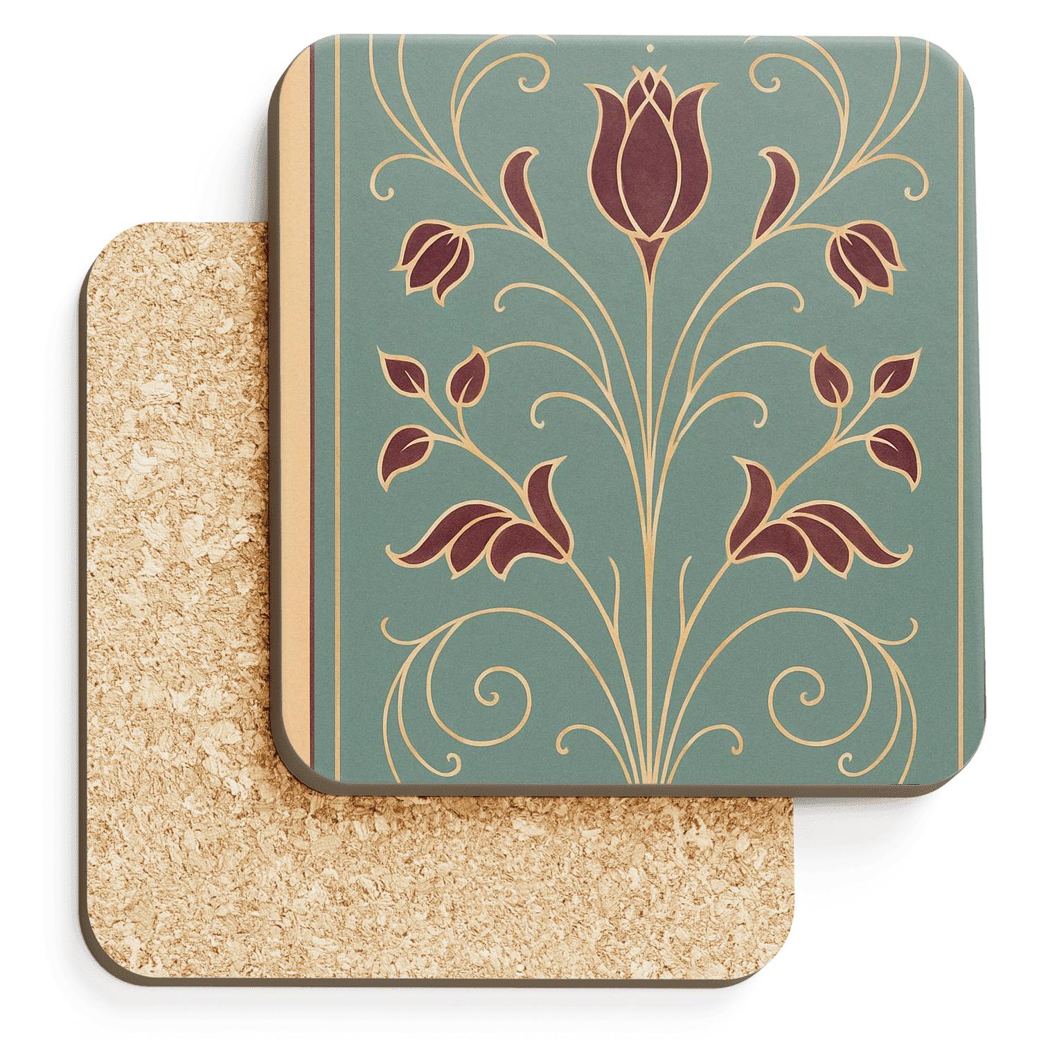 Ornamental Art Nouveau Emblem cork coaster sets
