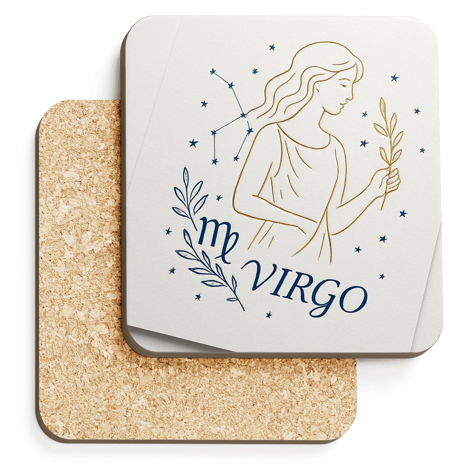 Virgo Maiden Elegant Line Art cork coaster sets