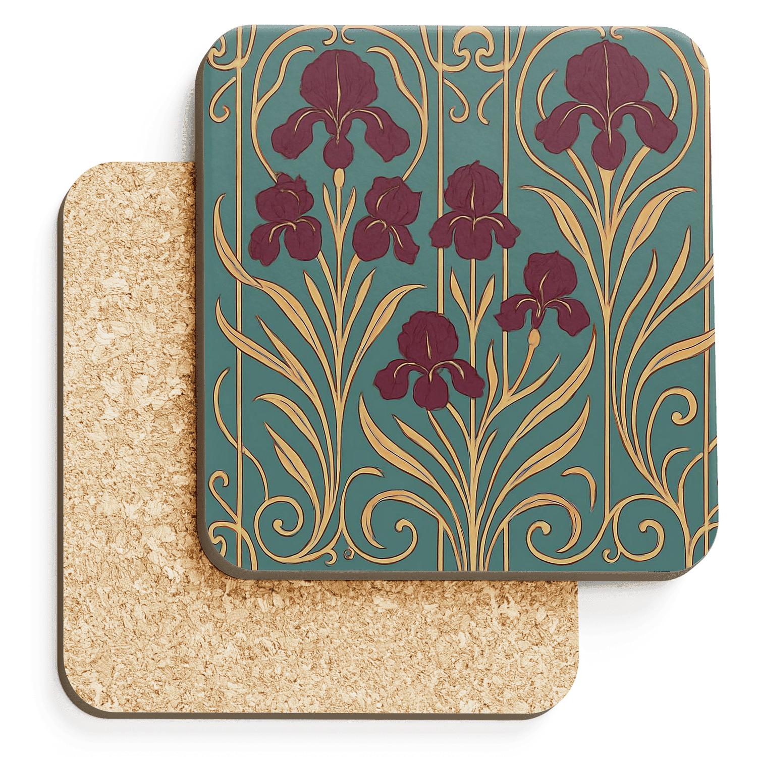 Art Nouveau Botanical Panel cork coaster sets