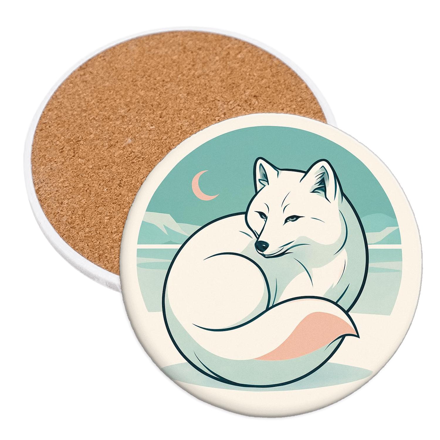Minimalist Arctic Fox Embrace personalized drink coasters