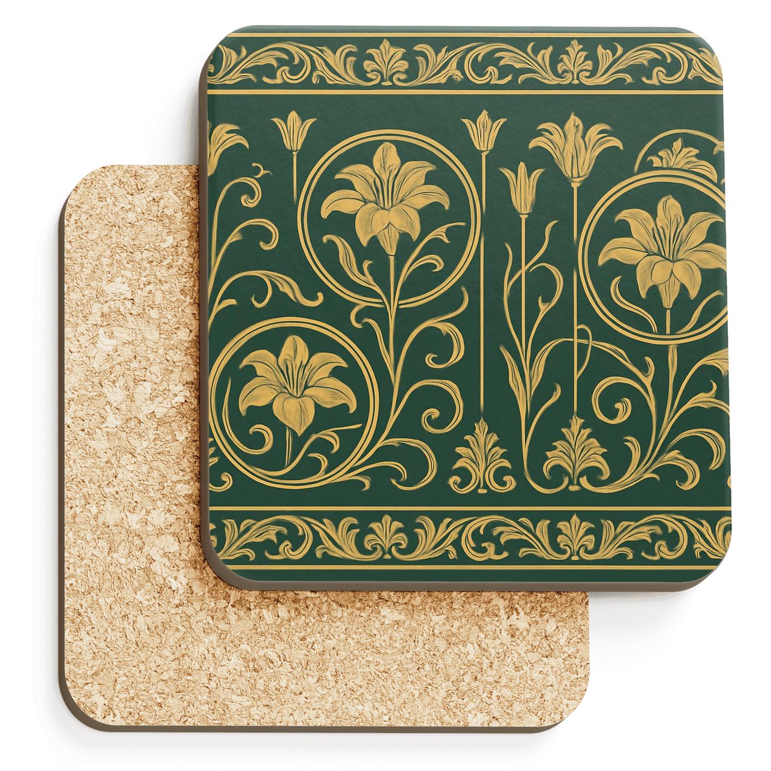 Art Nouveau Botanical Frieze wooden table coasters