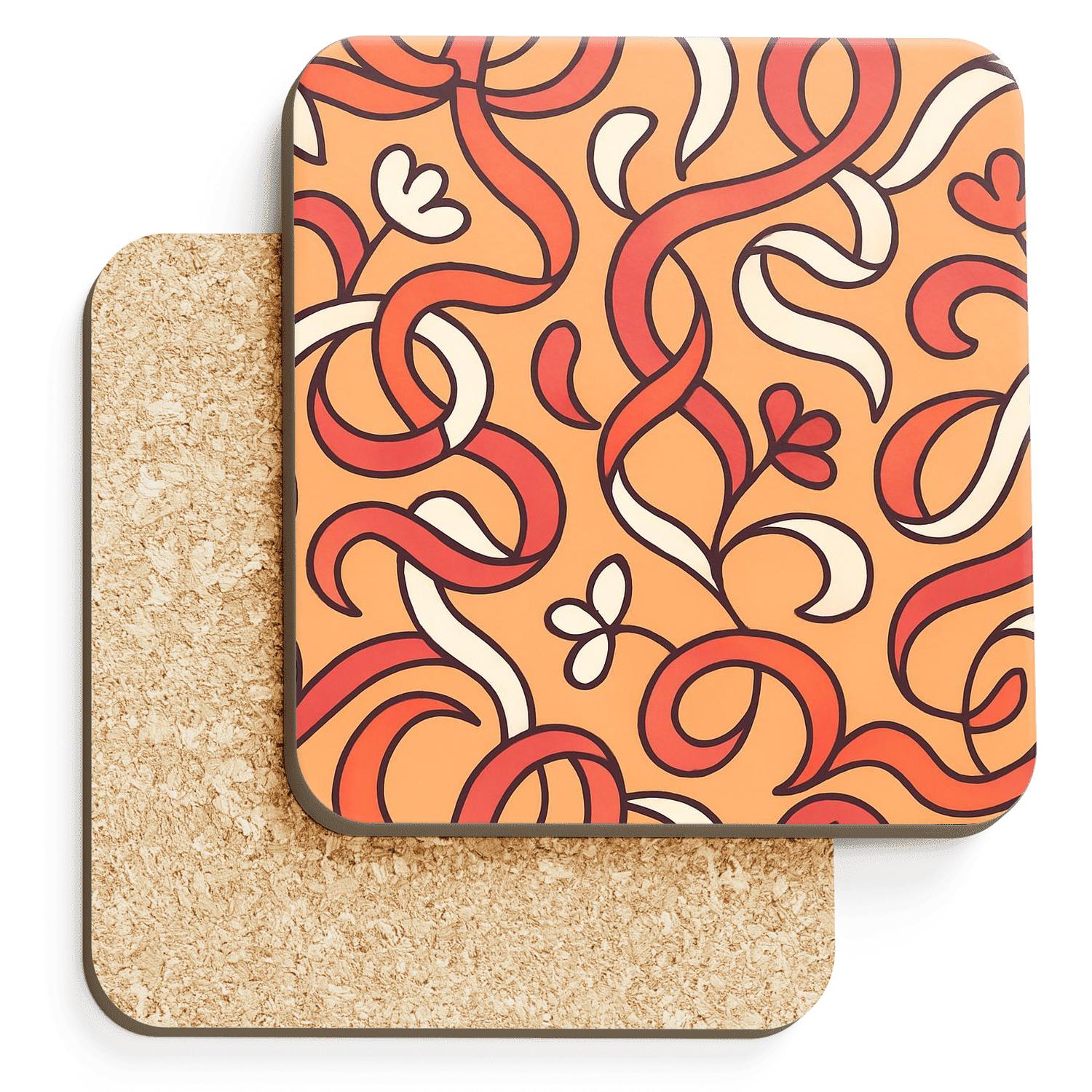 Coral Ribbon Motifs absorbent drink coasters