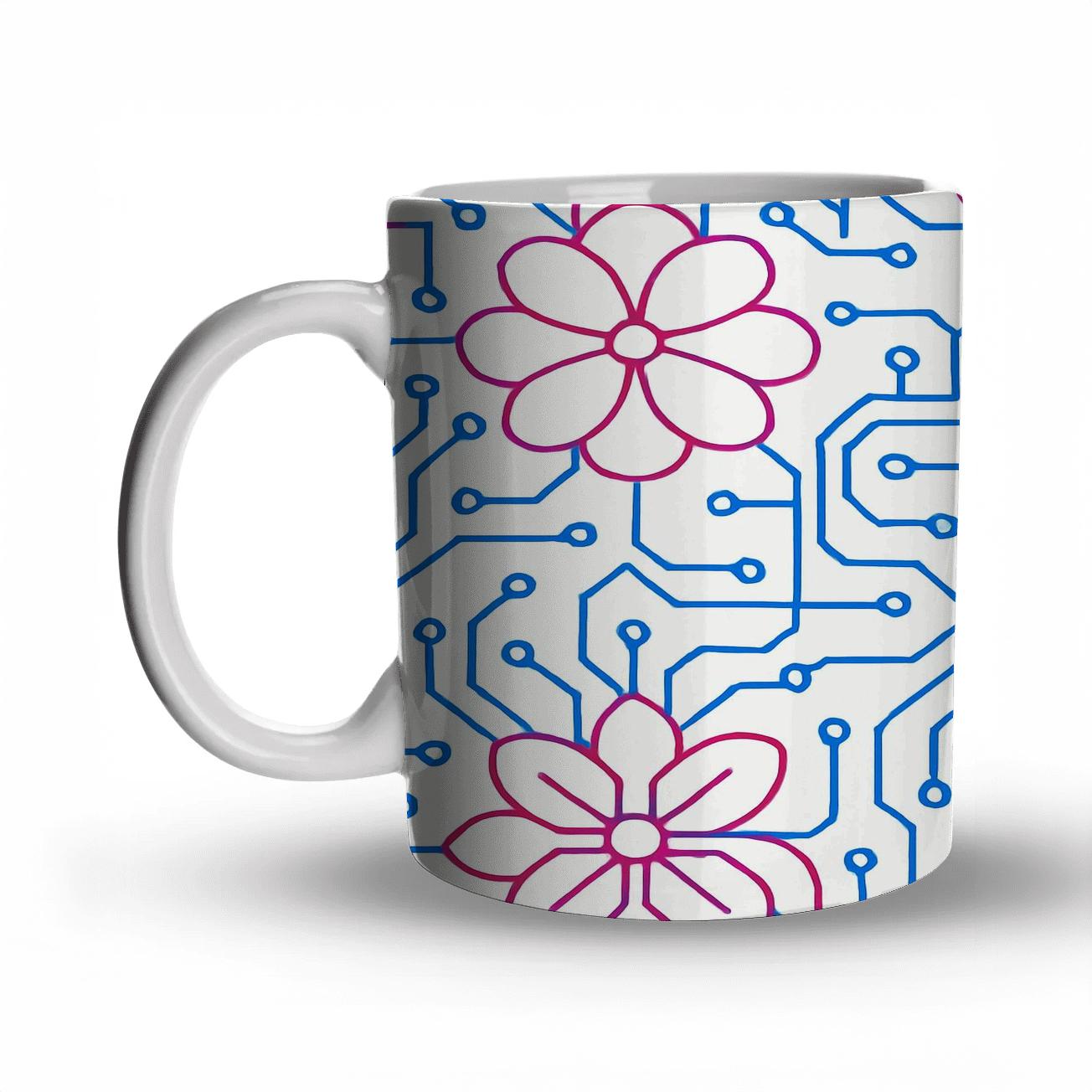 Neon Petal Circuit custom printed mugs
