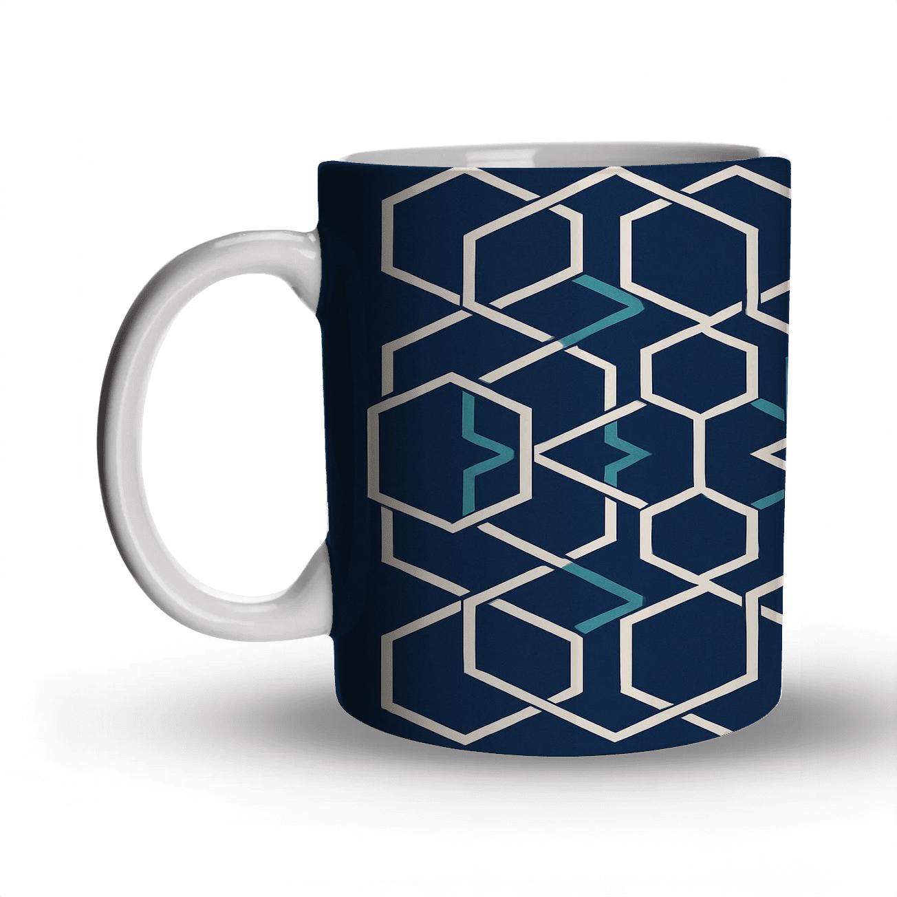 Interlocking Hexagonal Symmetry Pattern travel mugs with handles