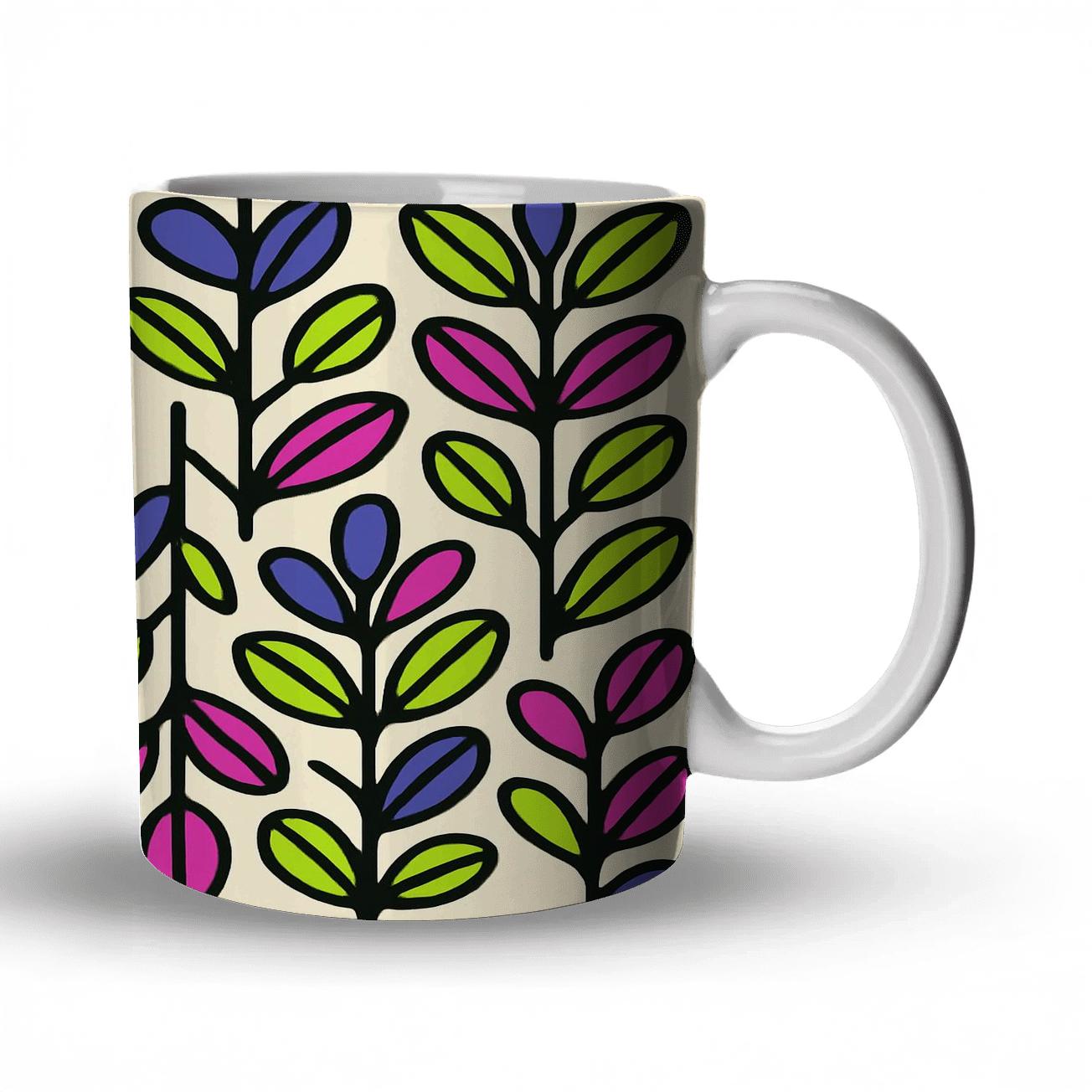 Neon Botanical Grid ceramic coffee mugs