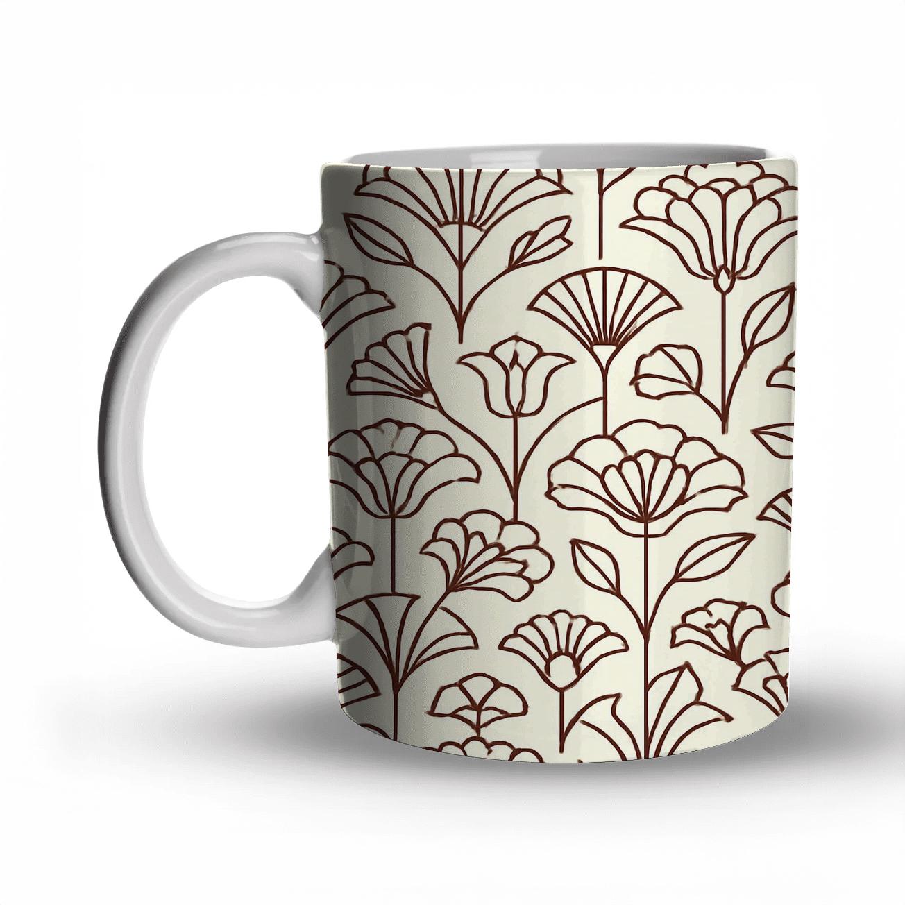 ArtDecoFloralLinework travel mugs with handles