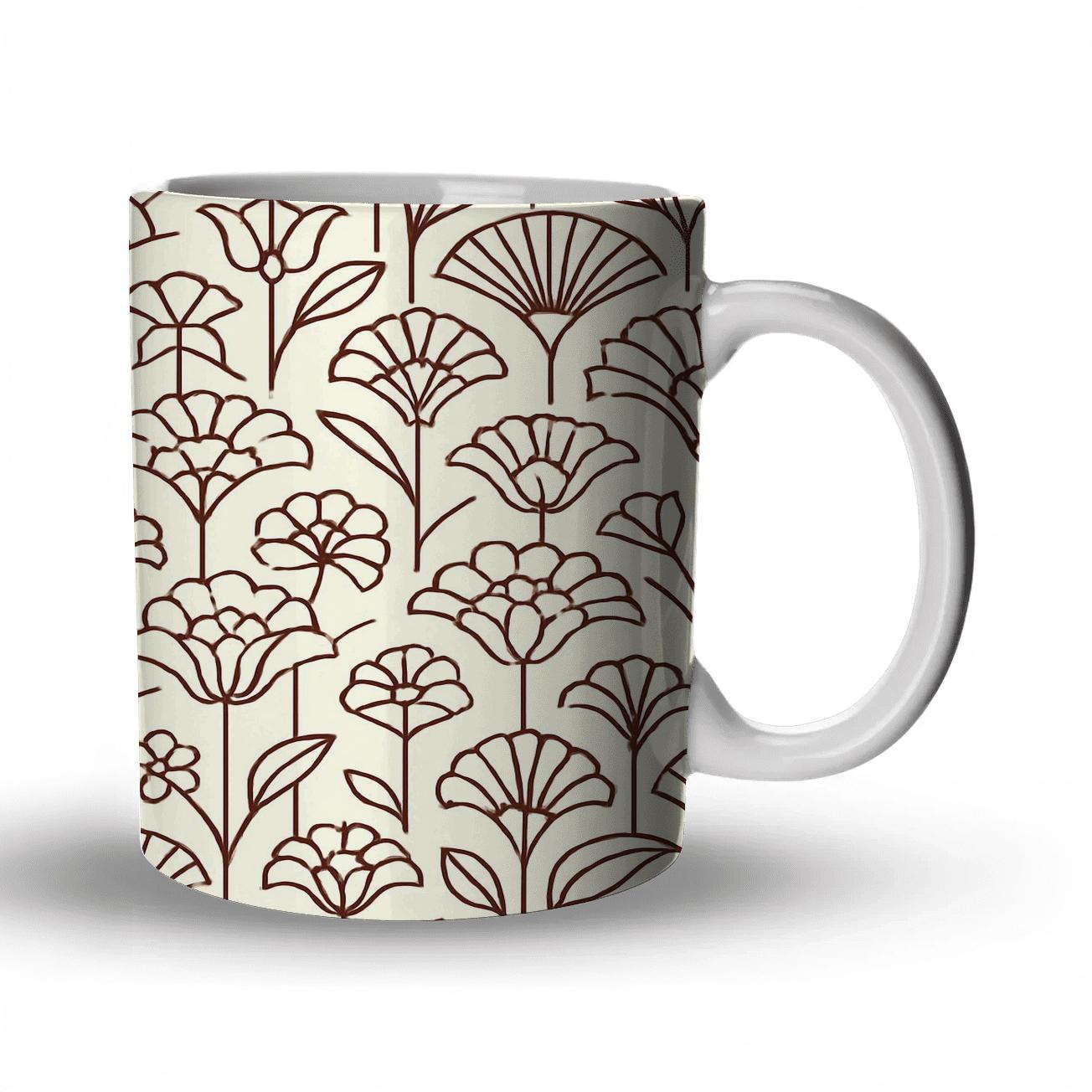 ArtDecoFloralLinework travel mugs with handles