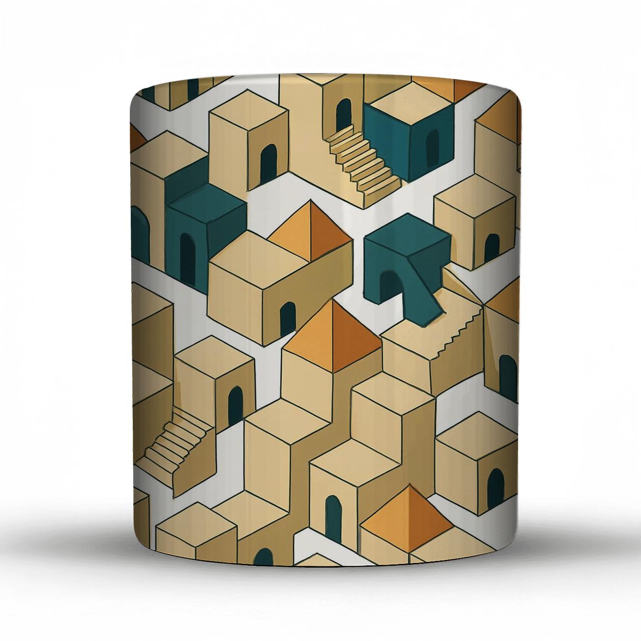 Isometric Desert City Tessellation travel mugs with handles