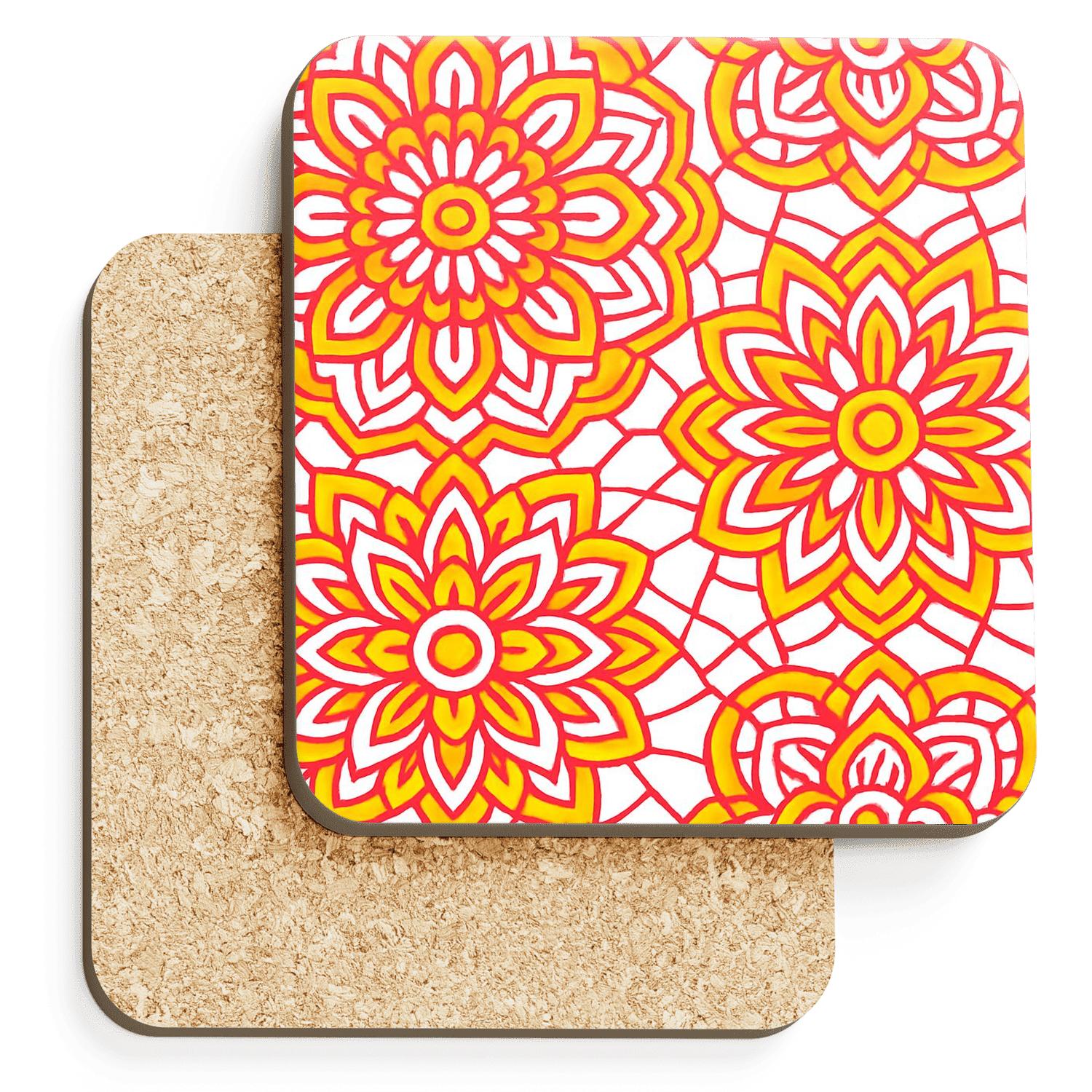 Solar Bloom Lattice cork coaster sets