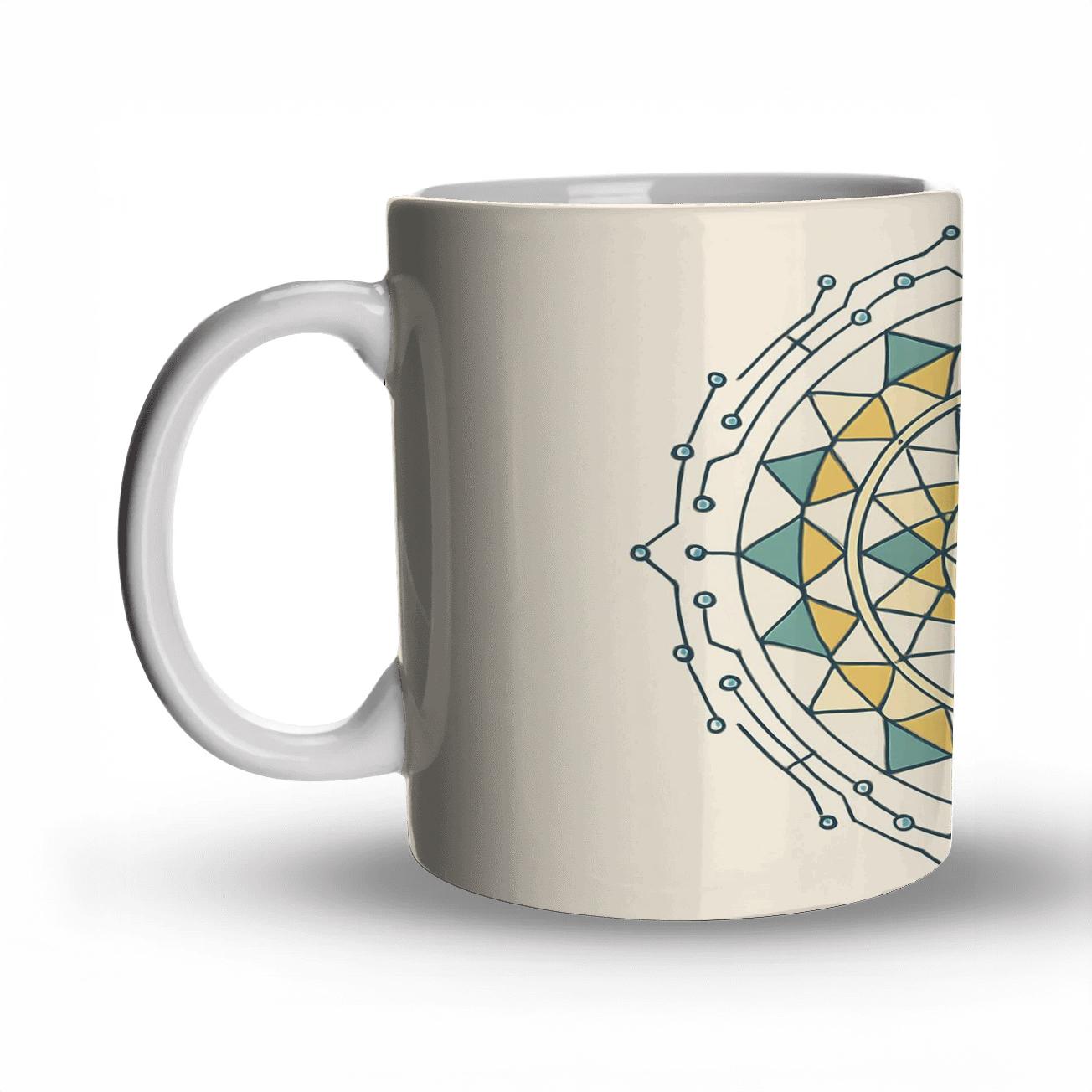 Radial Mandala Circuit travel mugs with handles