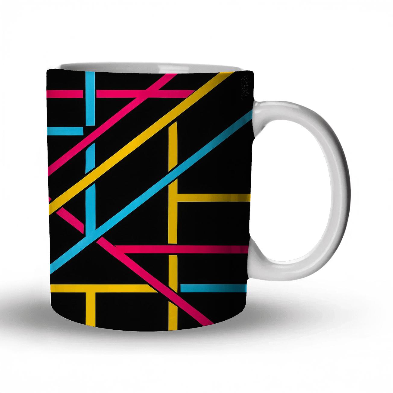 Neon Bauhaus Circuit Grid travel mugs with handles