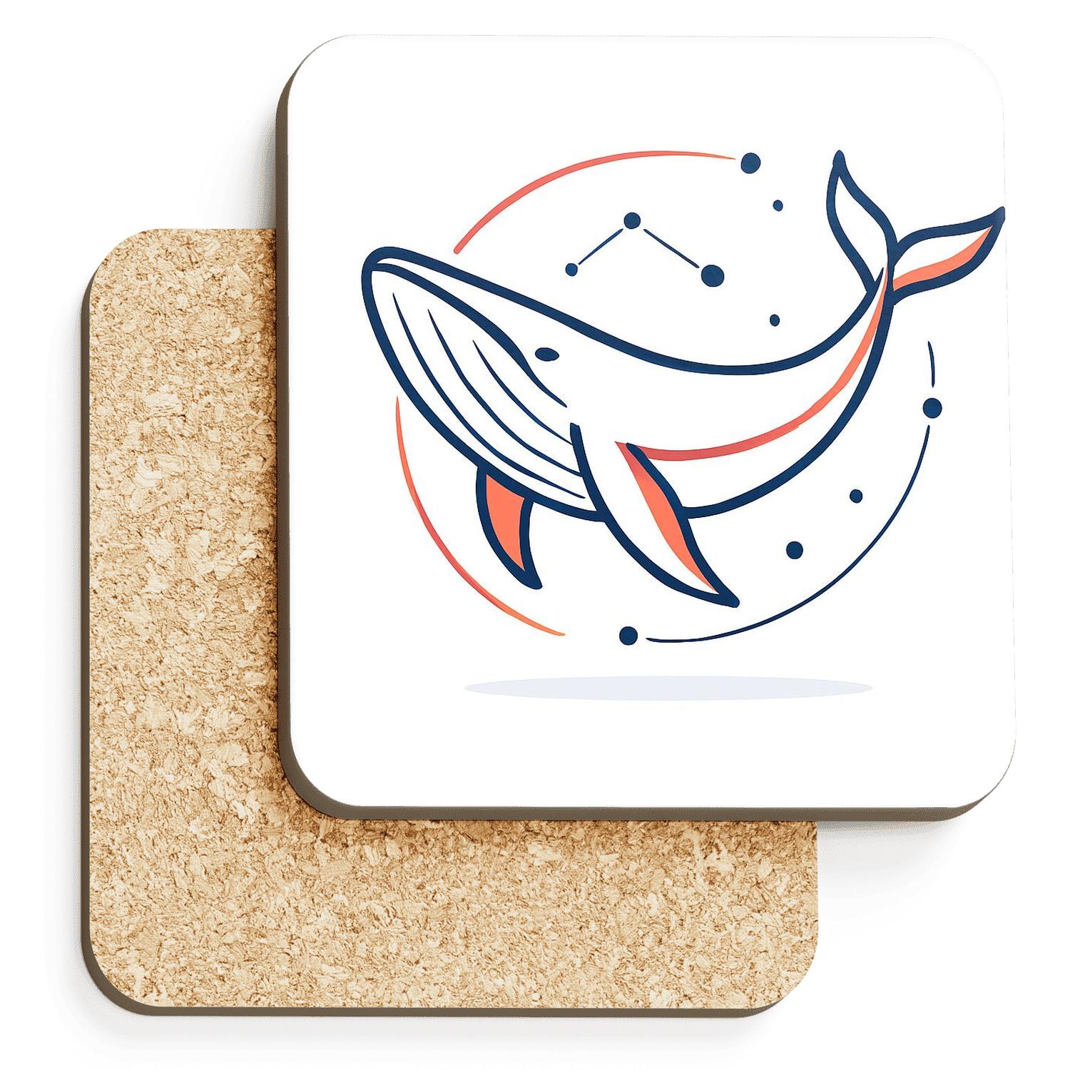 Celestial Whale Minimal Line Orbit wooden table coasters