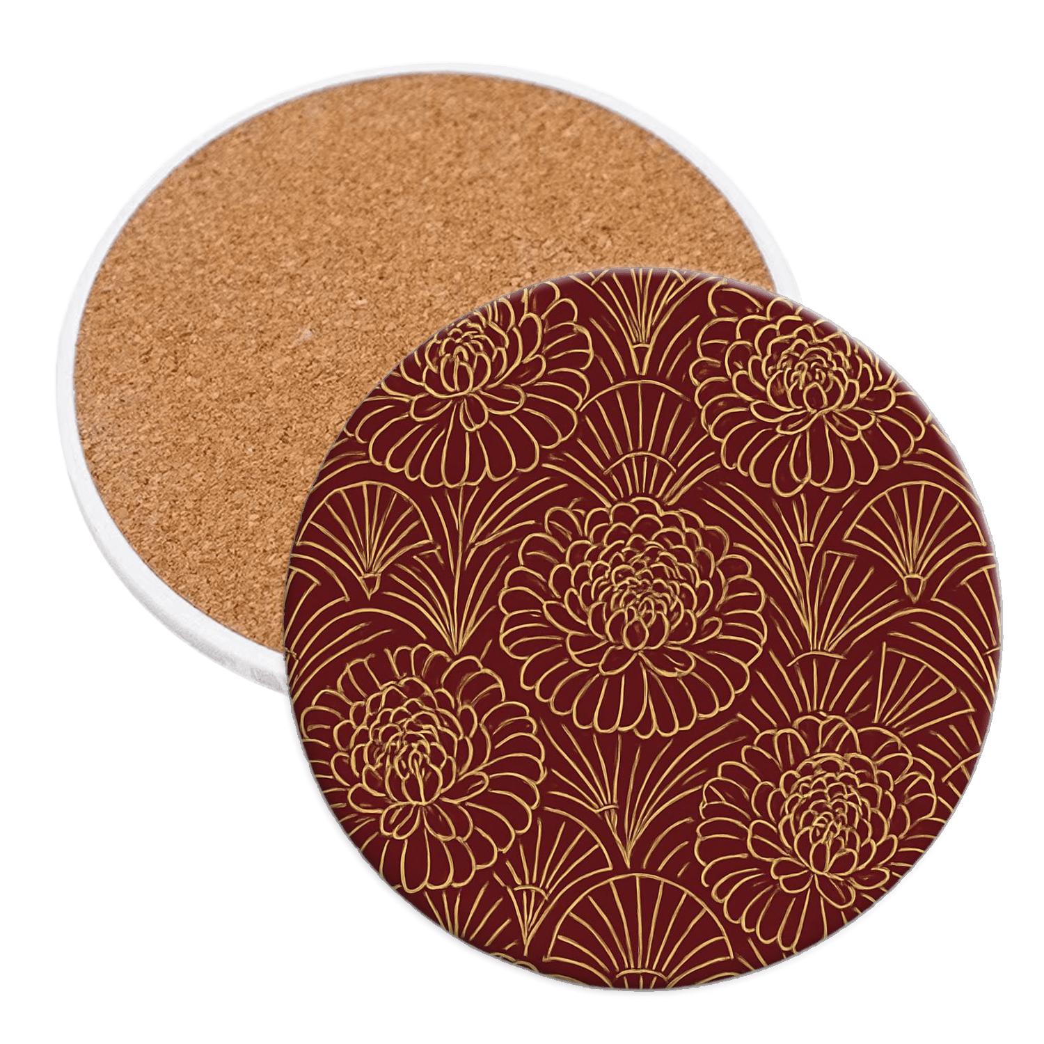 ArtDecoChrysanthemumFiligree wooden table coasters