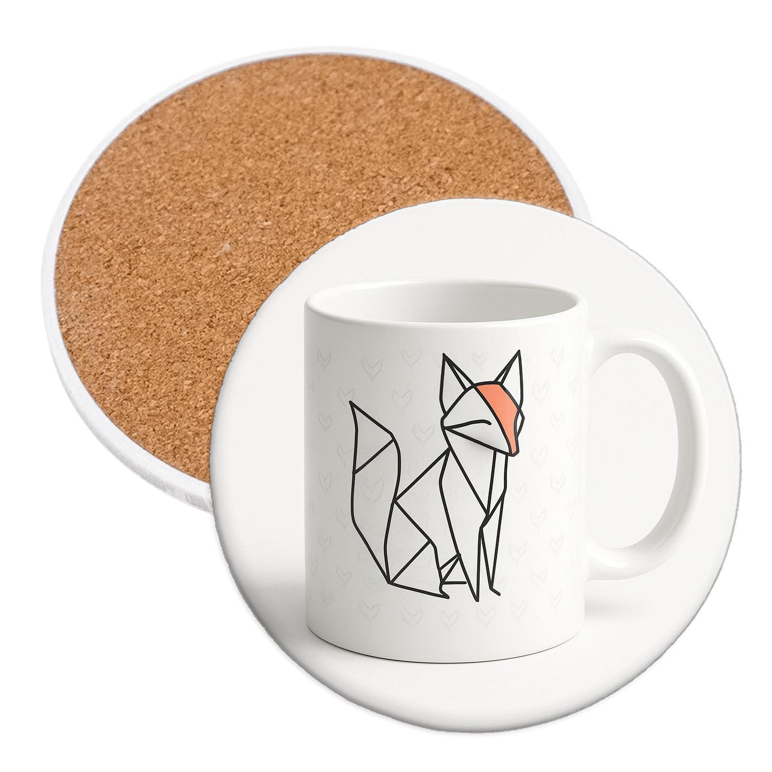 Minimalist Origami Fox Line Art Mug cork coaster sets