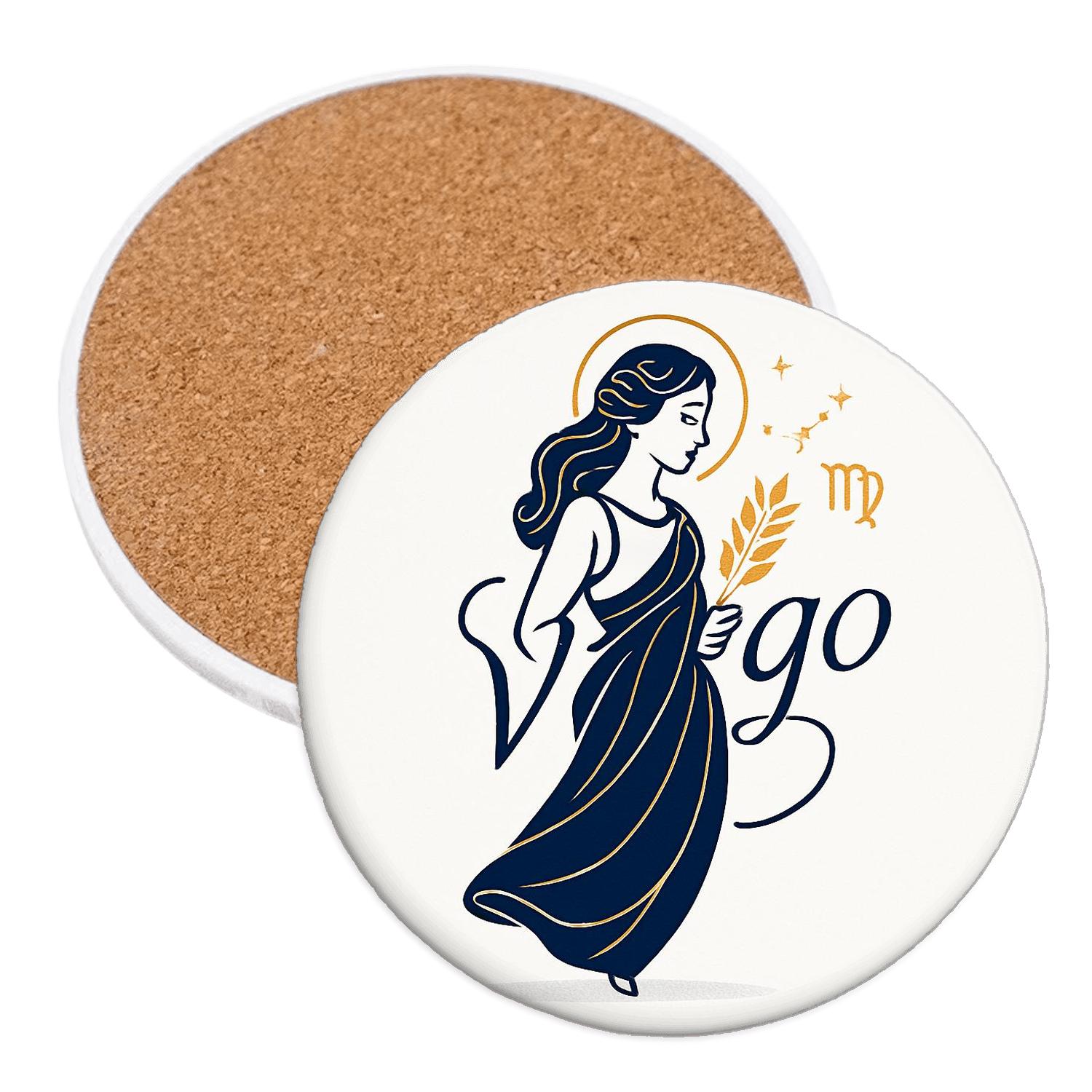 Virgo Celestial Maiden Line Art wooden table coasters
