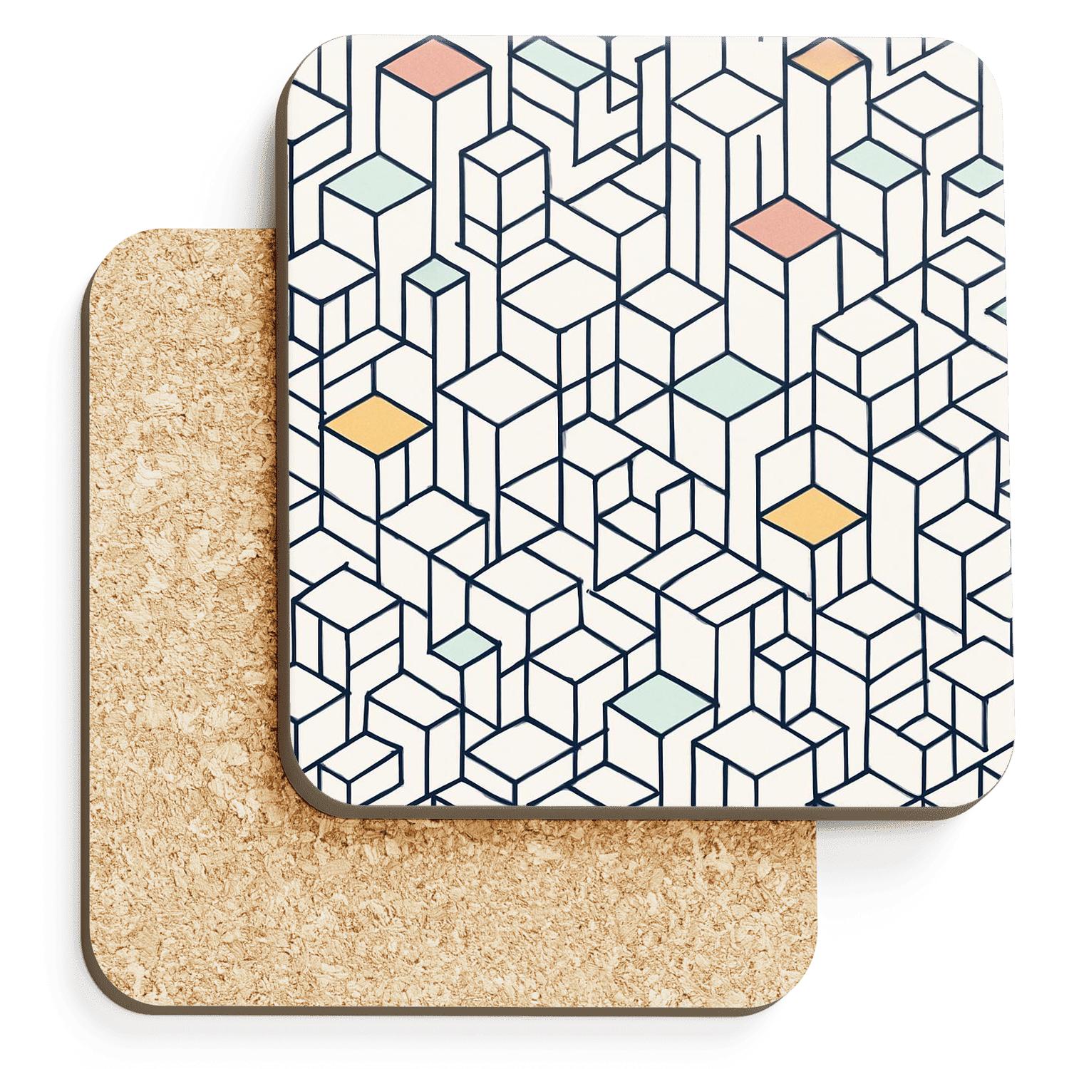 Isometric City Grid Fugue wooden table coasters