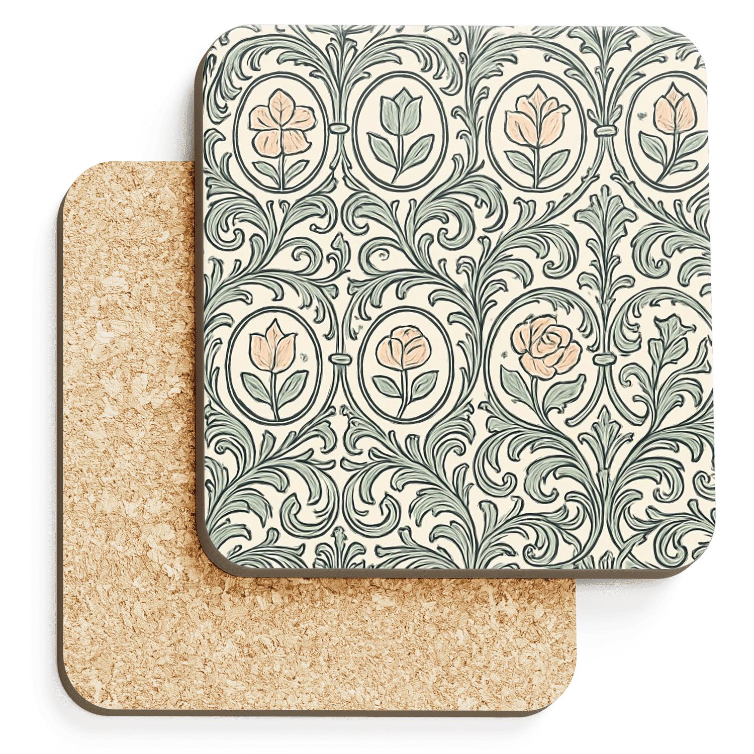 Victorian Botanical Scrollwork Grid decorative beverage coasters