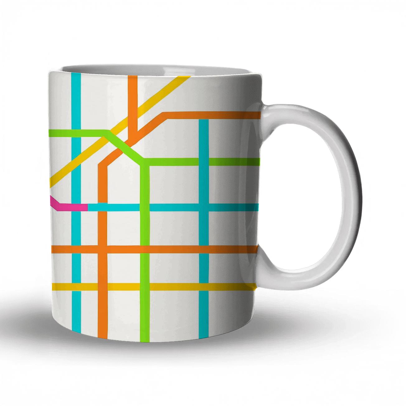 Prismatic City Gridlines ceramic coffee mugs