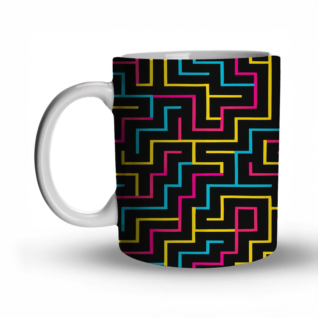 Neon Bauhaus Circuit Lines premium drinkware mugs