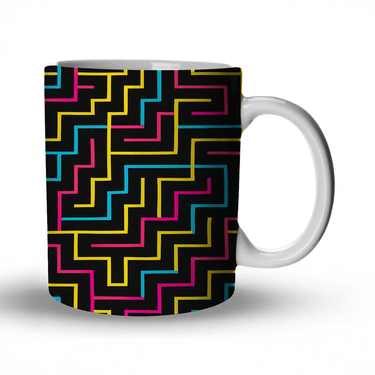 Neon Bauhaus Circuit Lines premium drinkware mugs