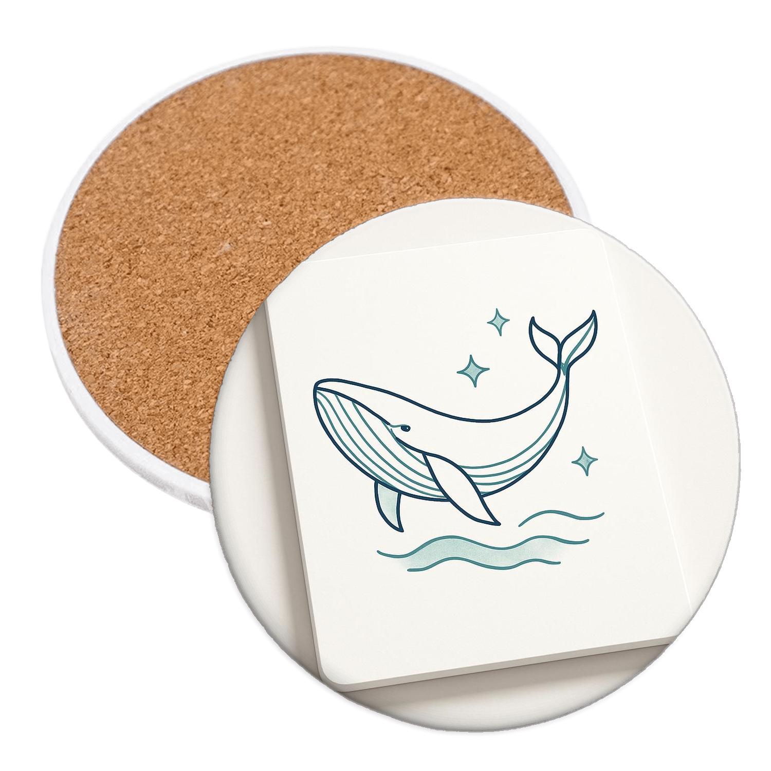 Minimalist Celestial Whale Line Art cork coaster sets