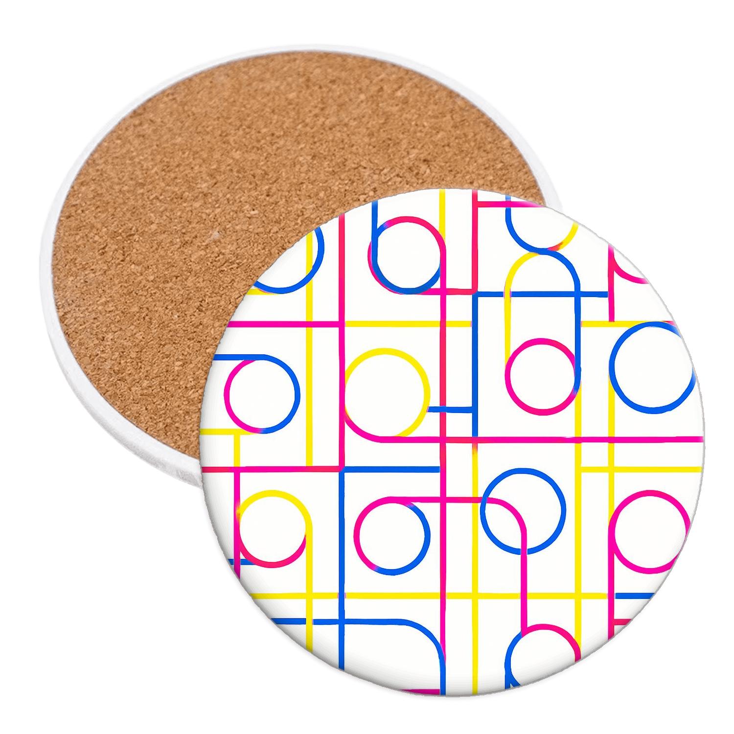 Neon Bauhaus Circuit Grid personalized drink coasters