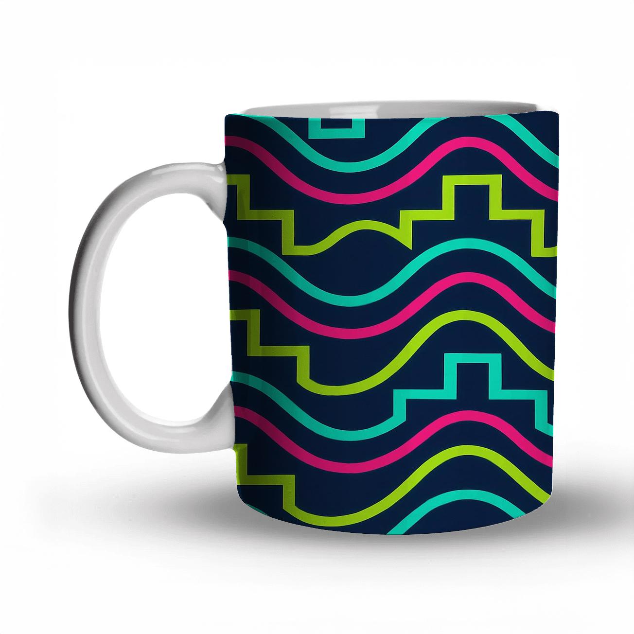 Neon Kinetic Grid Waves novelty coffee mugs