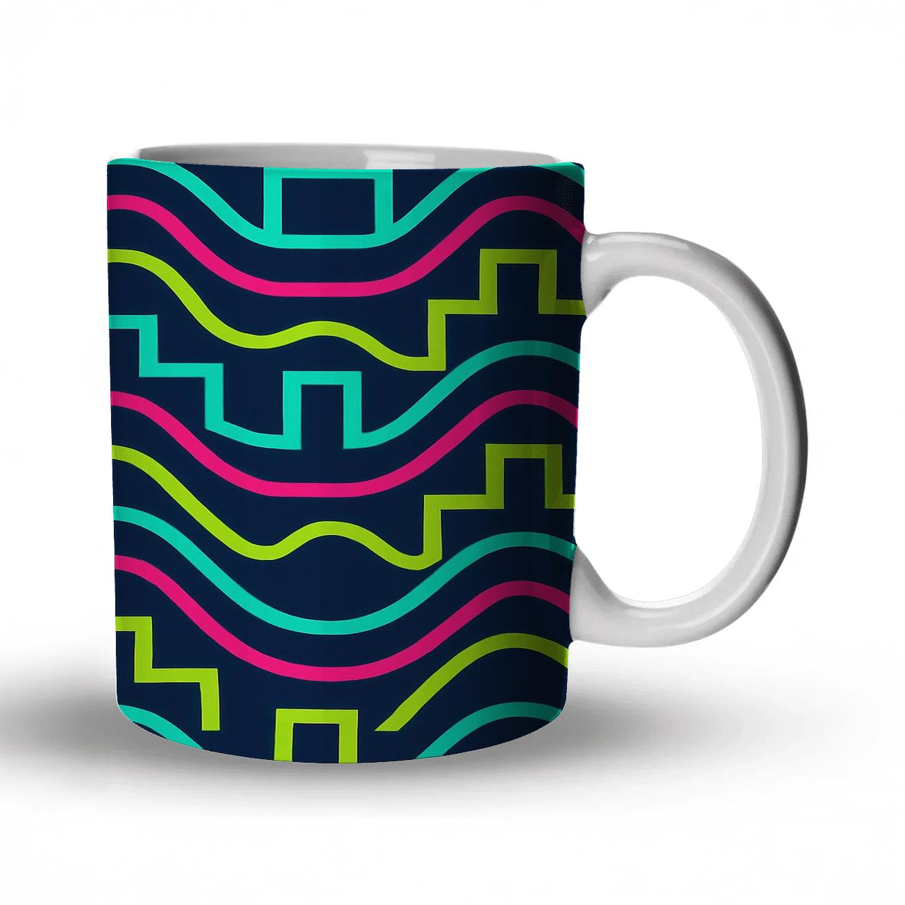 Neon Kinetic Grid Waves novelty coffee mugs